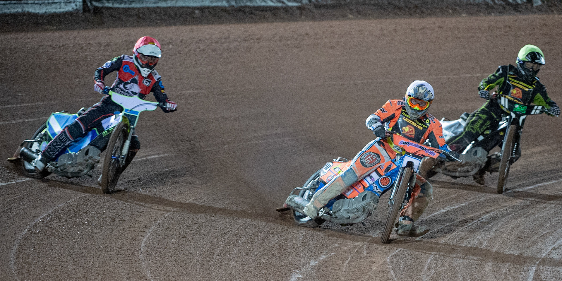 Photo: Ian Charles

Josh Embleton (White) leads Ryan Terry-Daley  (Yellow) and Ben Rathbone  (Red)

Belle Vue Colts v Leicester Lion Cubs, SGB National League KO Cup Final (2nd Leg), Belle Vue National Speedway Stadium, Manchester, Tuesday 29  October  2019