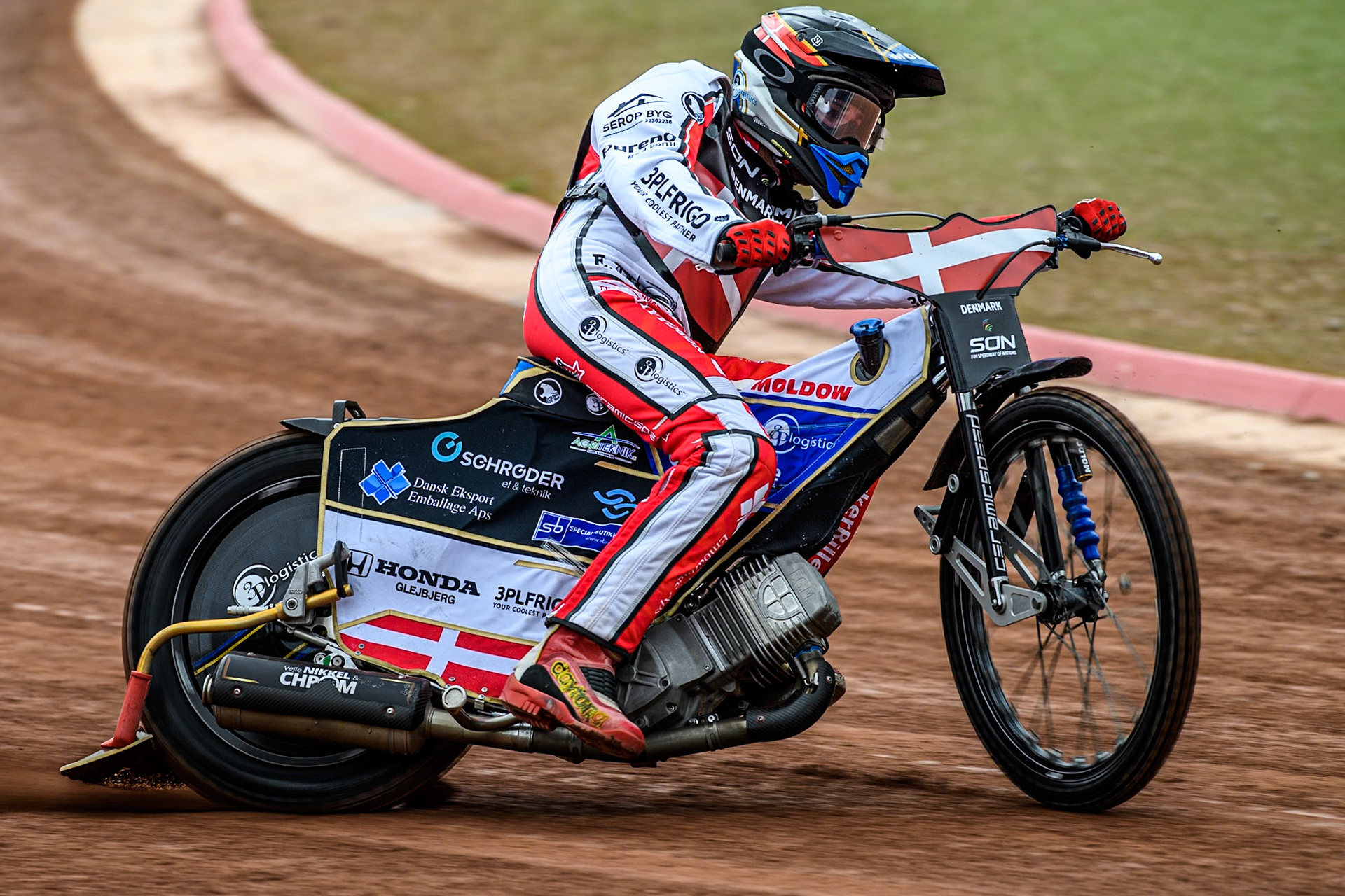 Rasmus Jensen of Denmark practices during the Monster Energy FIM Speedway of Nation Semi Final 2 at the National Speedway Stadium, Manchester on Wednesday 10th July 2024. (Photo: Ian Charles | MI News)
