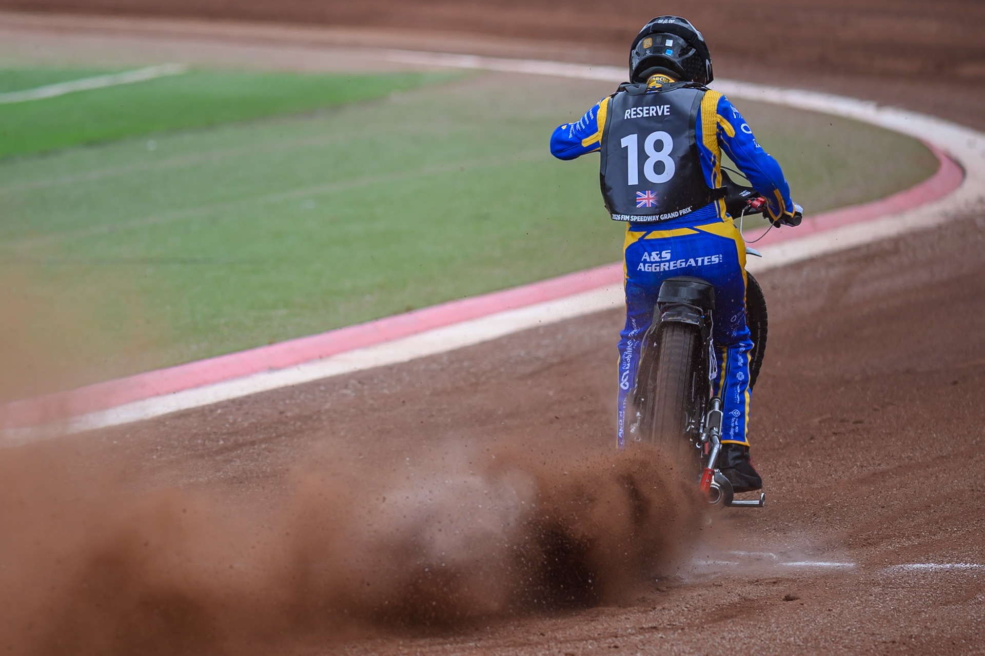 Reserve Dan Thompson (18) of Great Britain does a practice start during practice for the ATPI  FIM Speedway GP of Manchester at the National Speedway Stadium, Manchester on Friday 5th June 2026. (Photo: Ian Charles | MI News)