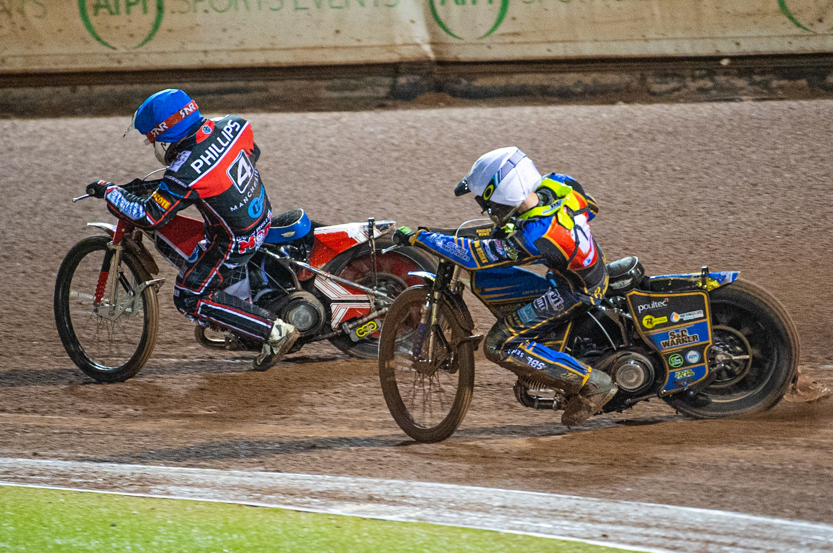 Photo: Ian Charles

Danny Phillips (Blue) leads Anders Rowe (White)

Belle Vue Colts v Kent Kings, SGB National League Play Offs, Semi Final 1st Leg, Belle Vue National Speedway Stadium, Manchester, Friday 4  October  2019