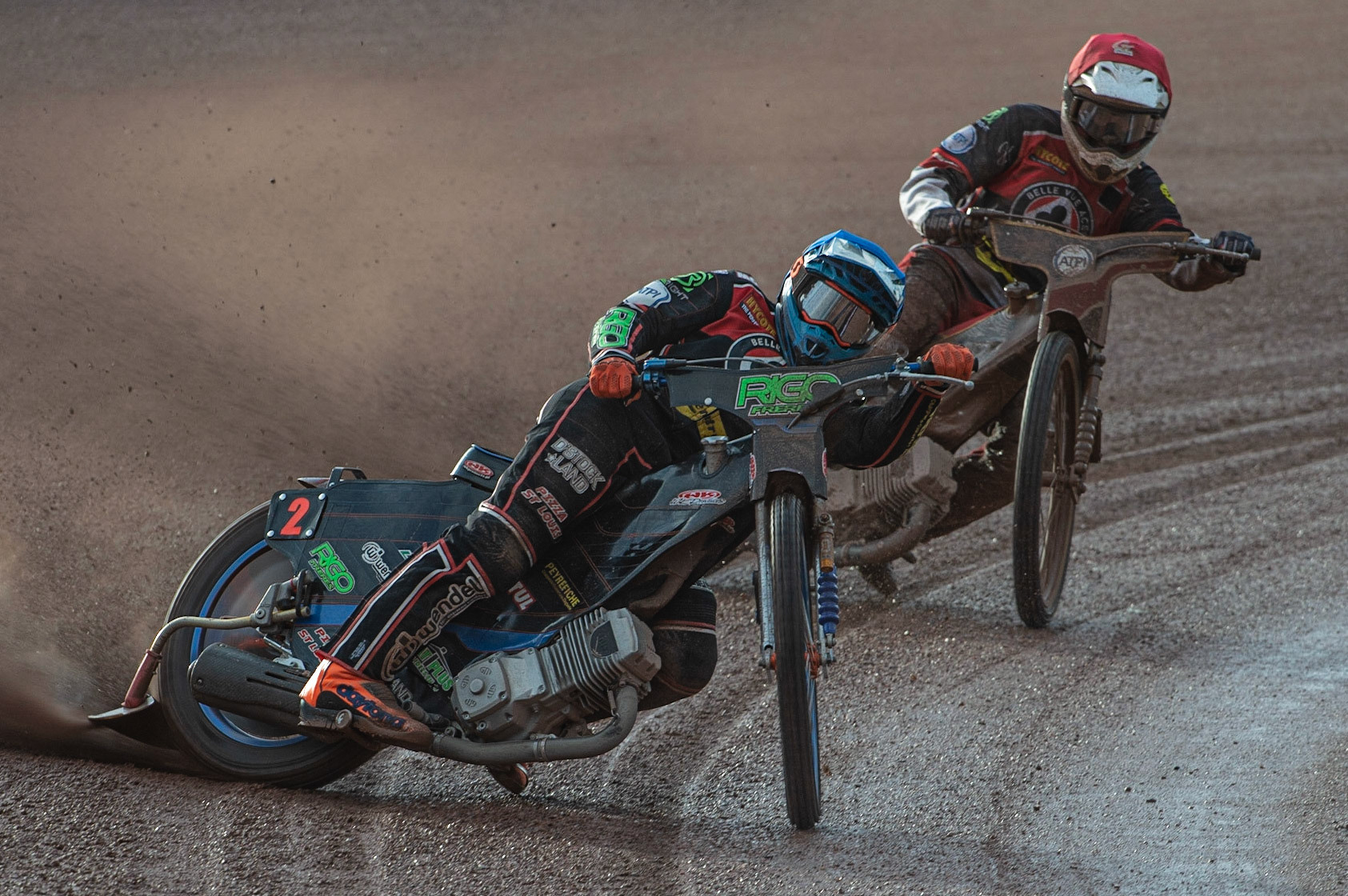 Photo by Ian Charles:

Dimitri Berge  (Blue) leads Max Fricke  (Red) 

Belle Vue Aces v Peterborough Panthers, British Speedway Premiership, National Speedway Stadium, Manchester, Thursday, 13, June, 2019