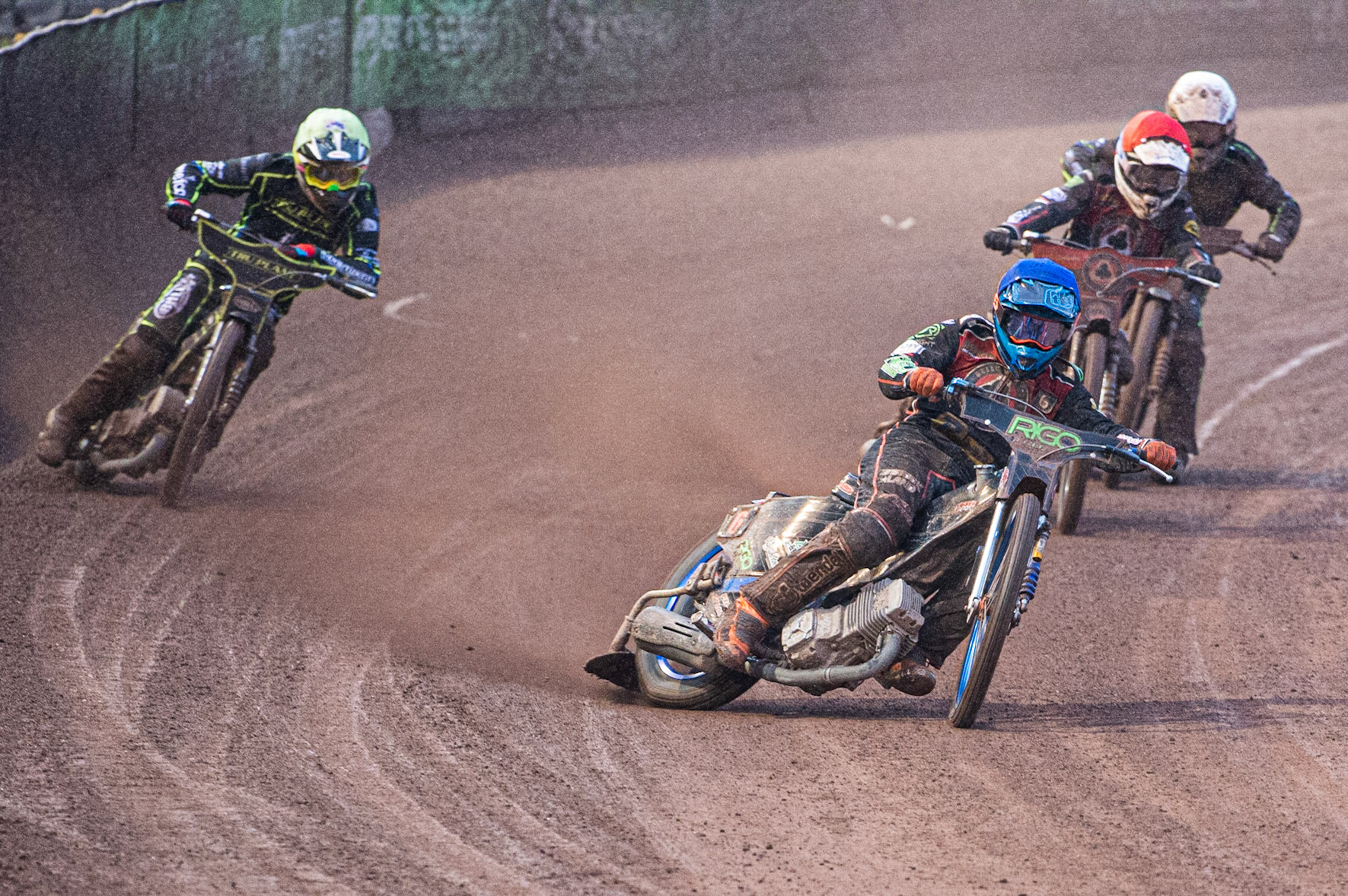 Photo by Ian Charles

Dimitri Bergé  (Blue) leads Jake Allen  (Yellow), Jaimon Lidsey  (Red) and Richard Lawson  (White)


Belle Vue Aces v Ipswich Witches, British Speedway Premiership, Belle Vue National Speedway Stadium, Manchester, Monday 8  July  2019