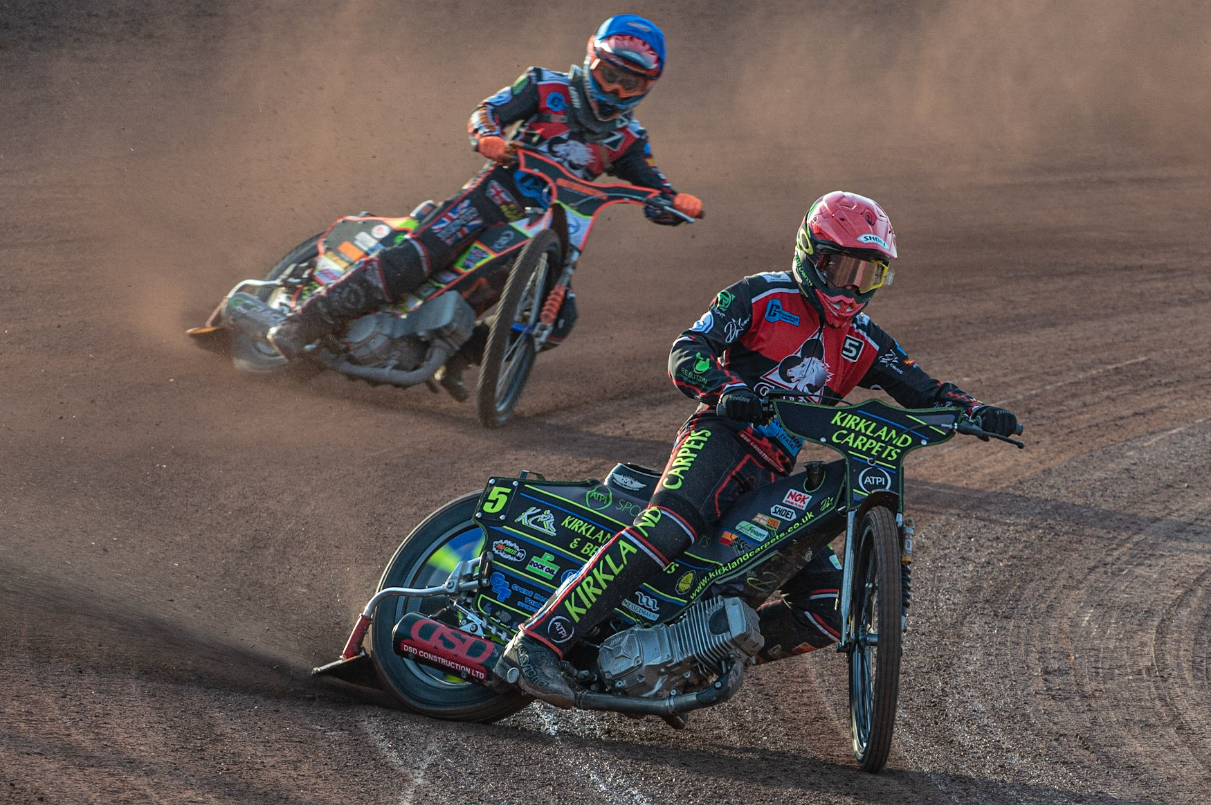 Photo: Ian Charles

Kyle Bickley  (Red) leads Jordan Palin  (Blue)

Belle Vue Colts v Plymouth Gladiators National League, Belle Vue National Speedway Stadium, Manchester, Thursday 23  May  2019