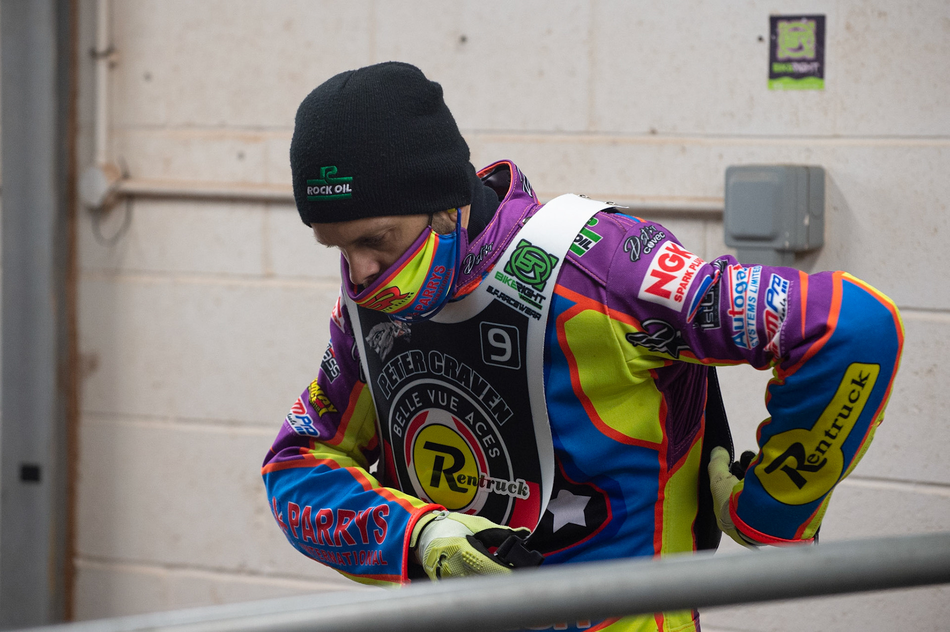 Photo: Ian CharlesRory Schlein puts on his body colourPeter Craven Memorial Trophy, National Speedway Stadium, Manchester Thursday  22  October  2020