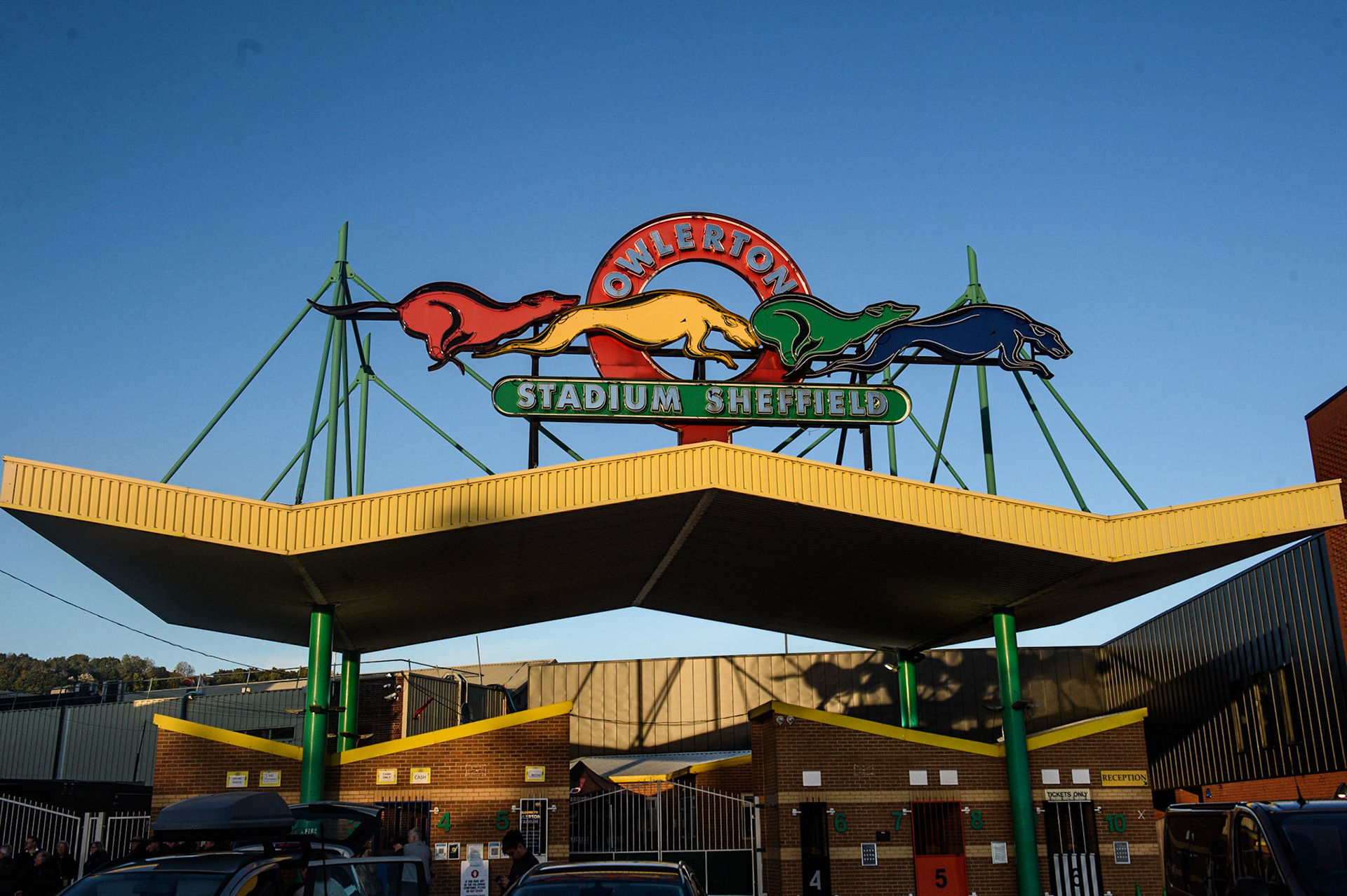 SHEFFIELD, UK. OCT 4THThe main entrance to Owlerton Stadium during the SGB Premiership Semi Final Playoff 1st Leg between Sheffield Tigers and Belle Vue Aces at Owlerton Stadium, Sheffield on Monday 4th October 2021. (Credit: Ian Charles | MI News)