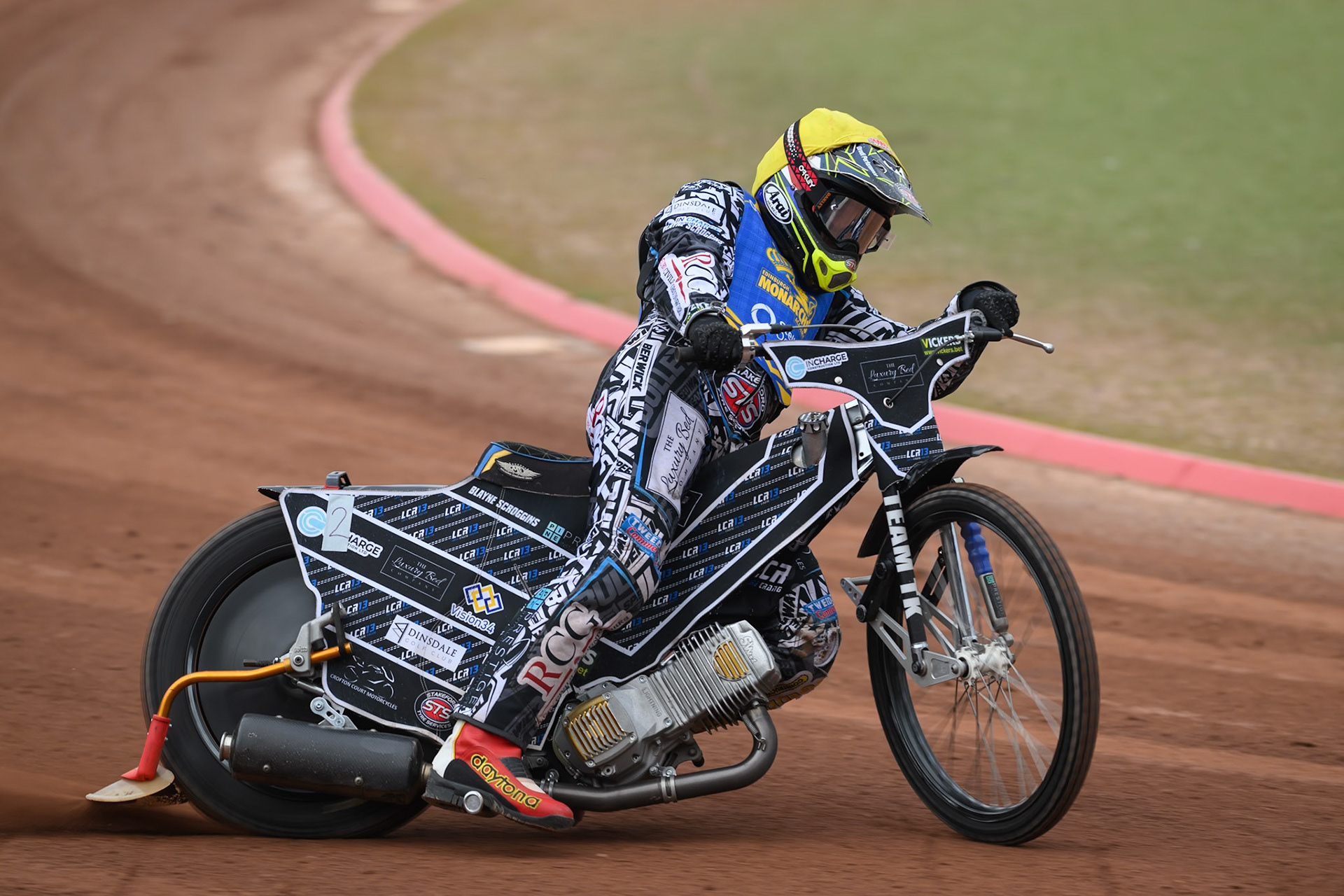 Monarchs' Luke Crang in action during the WSRA National Development League match between Belle Vue Aces and Edinburgh Academy at the National Speedway Stadium, Manchester on Sunday 12th October 2025. (Photo: Ian Charles | MI News)