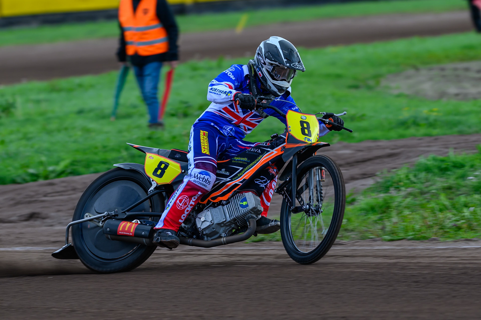 Zach Wajtknecht (8) of Great Britain during practice for the FIM Long Track of Nations 2026 at the Speed Centre Roden in the Netherlands on Sunday 20th September 2026. (Photo: Ian Charles | MI News)