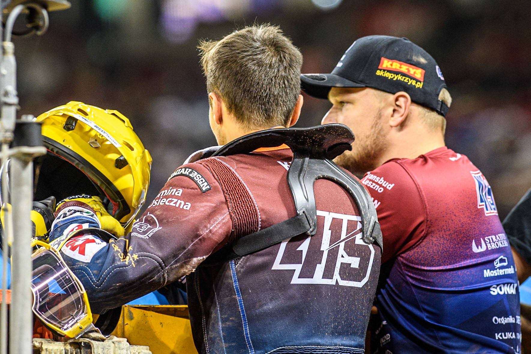 Dominik Kubera (415) of Poland watches the track prep with a member of his team during the FIM Speedway Grand Prix of Great Britain at The Principality Stadium, Cardiff on Saturday 17th August 2024. (Photo: Ian Charles | MI News)