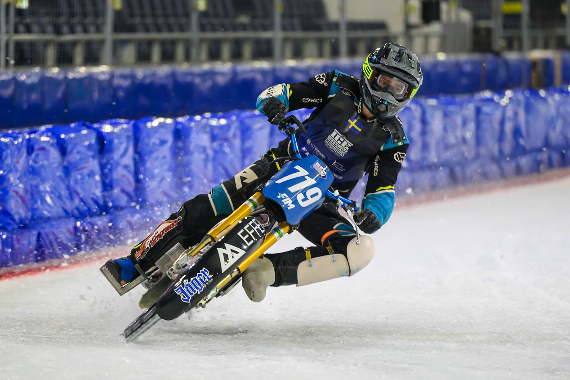 Filip Jäger practices during practice for the FIM Ice Speedway Gladiators World Championship Final 3 at Ice Rink Thialf, Heerenveen on Saturday 11th April 2026. (Photo: Ian Charles | MI News)