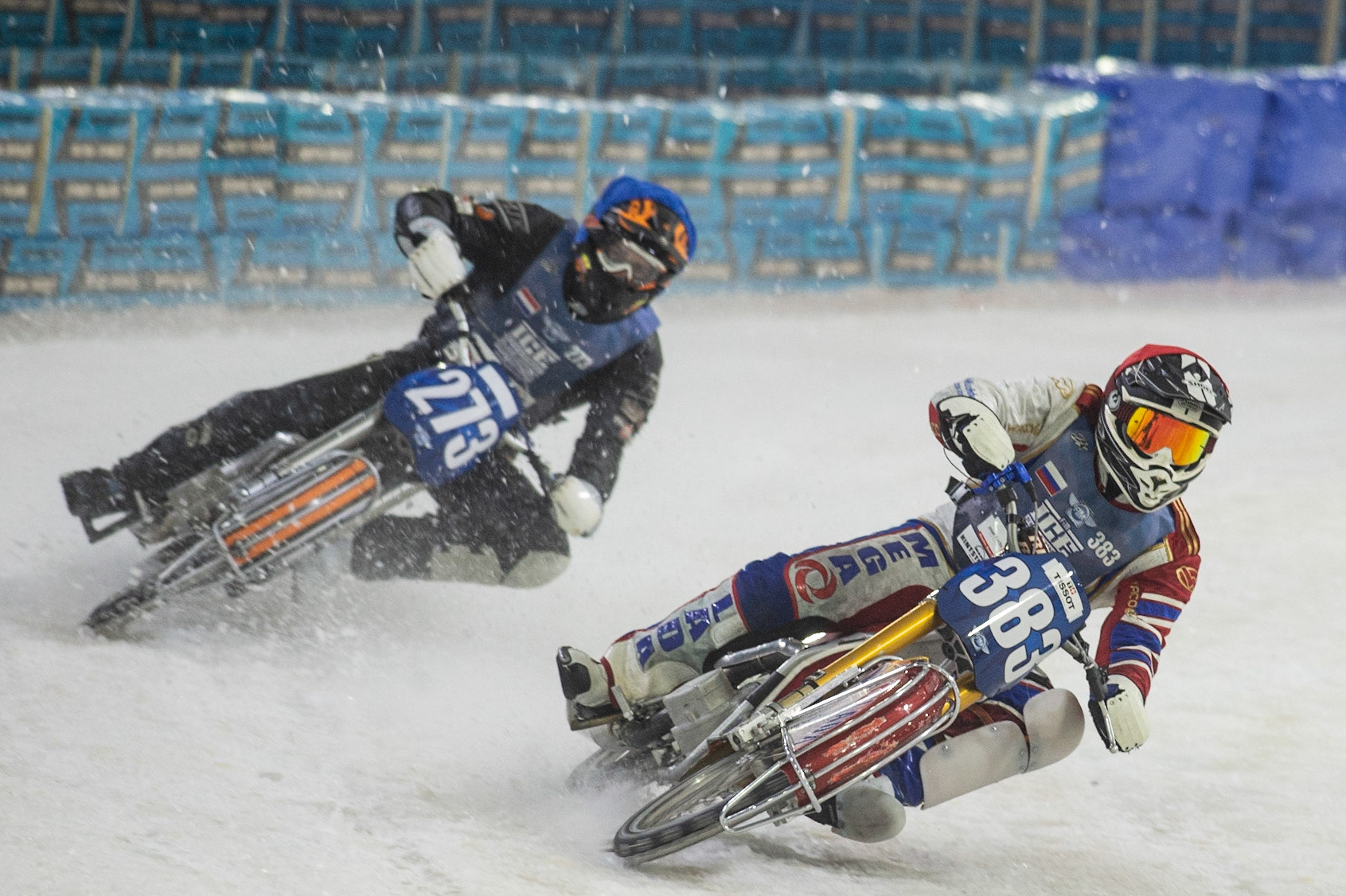 Photo: Ian Charles

Nikita Toloknov (383) leads Jimmy Tuinstra (273)

FIM Ice Speedway Gladiators World Championship, Event 5.1, Ice Rink Thialf, Heerenveen, Netherlands Saturday  30  March  2019
