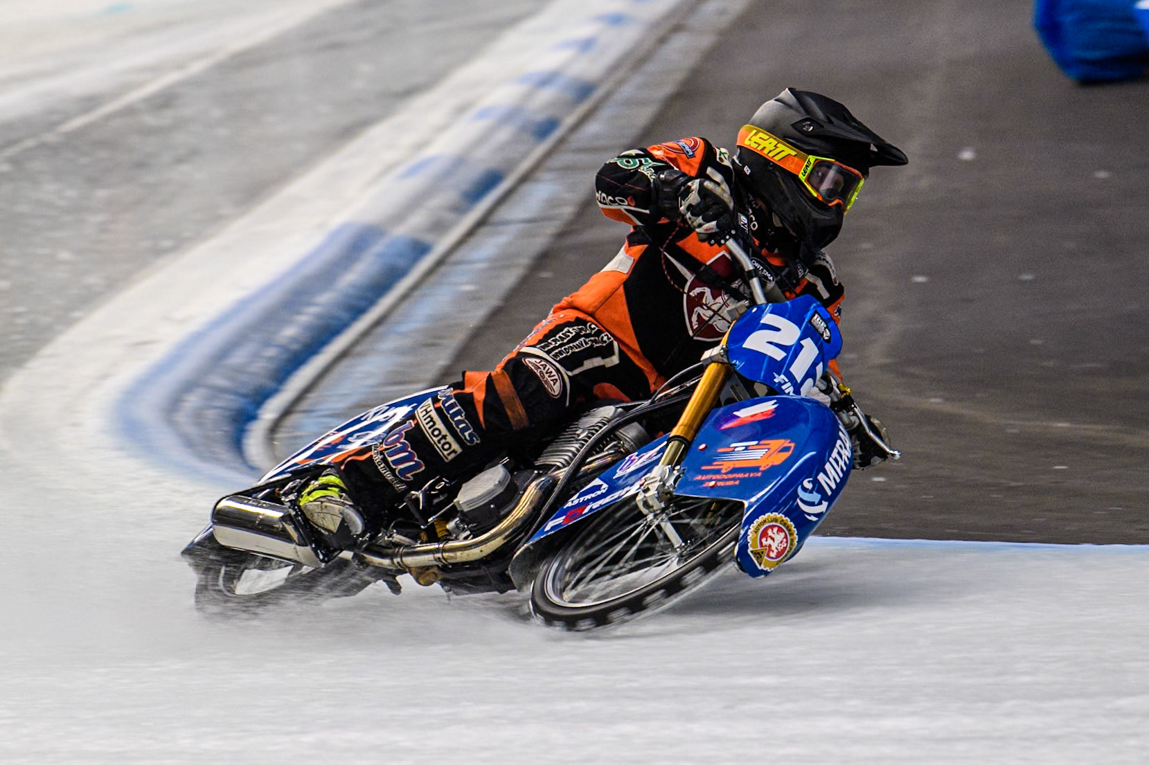 Lukas Hutla (212) of the Czech Republic in action during practice for  the Ice Speedway Gladiators World Championship Finals 1 &amp; 2 at Max-Aicher-Arena, Inzell on Friday 14th March 2025. (Photo: Ian Charles | MI News)