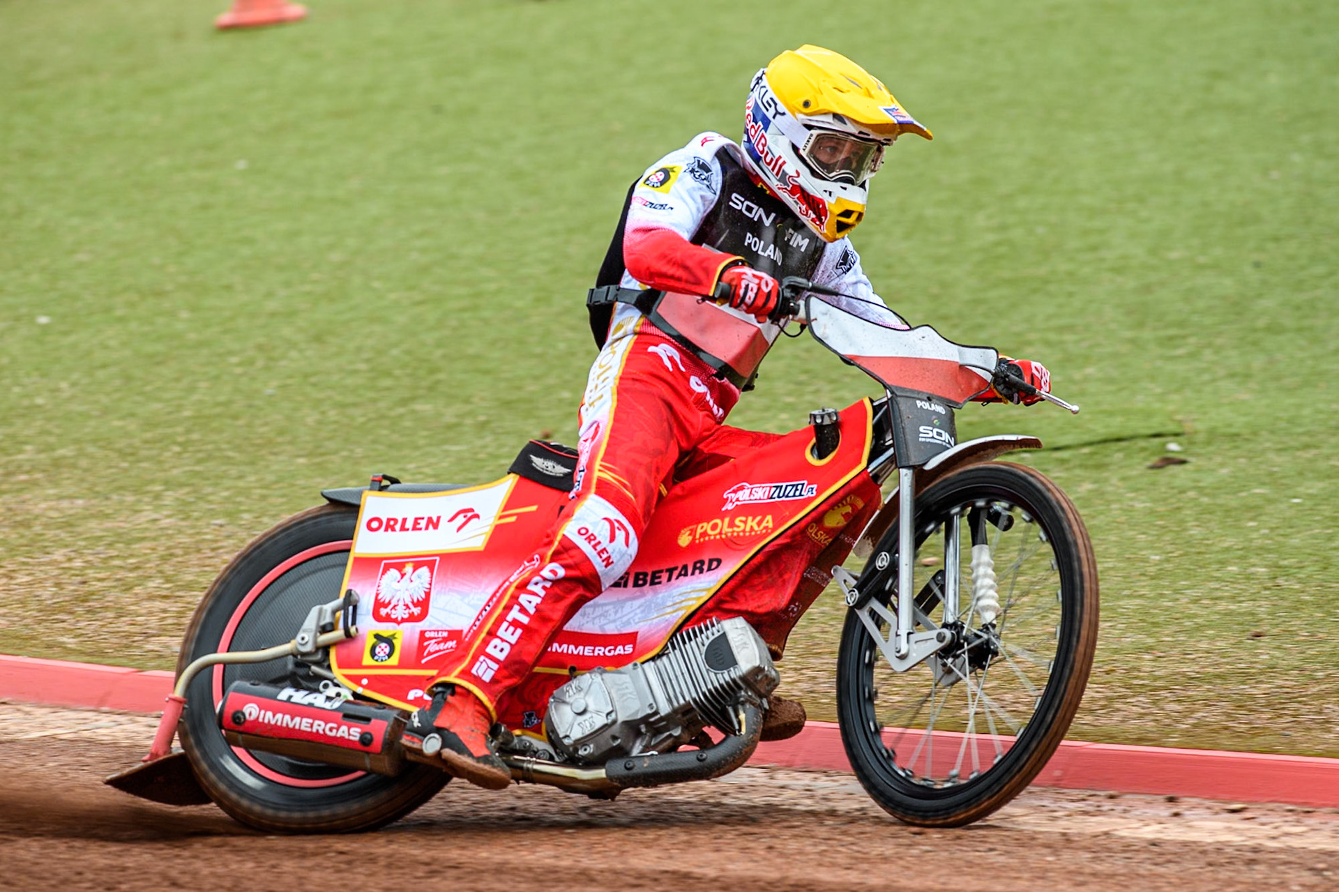 Maciej Janowski of Poland practices during the Monster Energy FIM Speedway of Nations Semi-Final 1 at the National Speedway Stadium, Manchester on Tuesday 9th July 2024. (Photo: Ian Charles | MI News)
