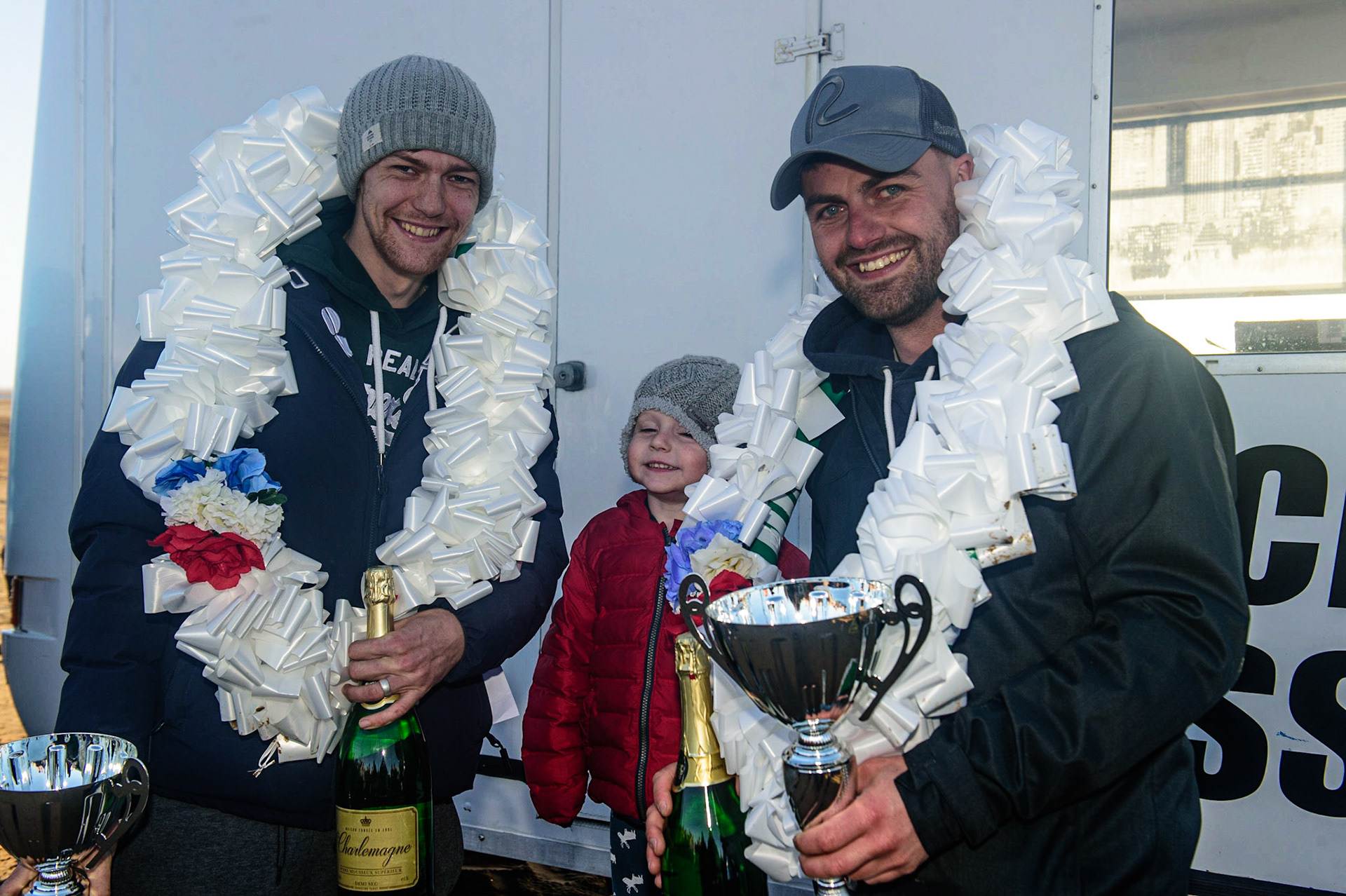Billy Winterburn (left) &amp; Ryan Wharton (94) winners of the Left Hand Sidecar Class during the Fylde ACU British Sand Racing Masters Championship on  Sunday 2nd October 2022. (Credit: Ian Charles | MI News)