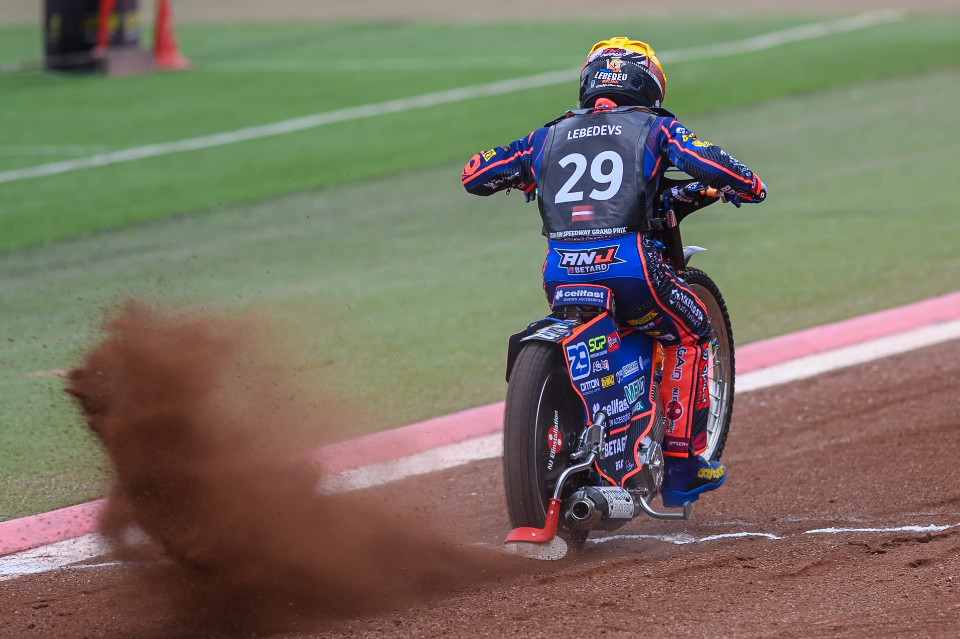 Andzejs Lebedevs (29) of Latvia does a practice start during practice for   the ATPI  FIM Speedway GP of Manchester at the National Speedway Stadium, Manchester on Friday 5th June 2026. (Photo: Ian Charles | MI News)