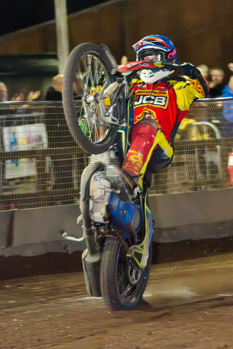 Nick Morris of Leicester Lions does a wheelie during the Rowe Motor Oil Premiership match between Leicester Lions and Belle Vue Aces at the Hydroscan Arena, Leicester on Monday 7th September 2026. (Photo: Ian Charles | MI News)