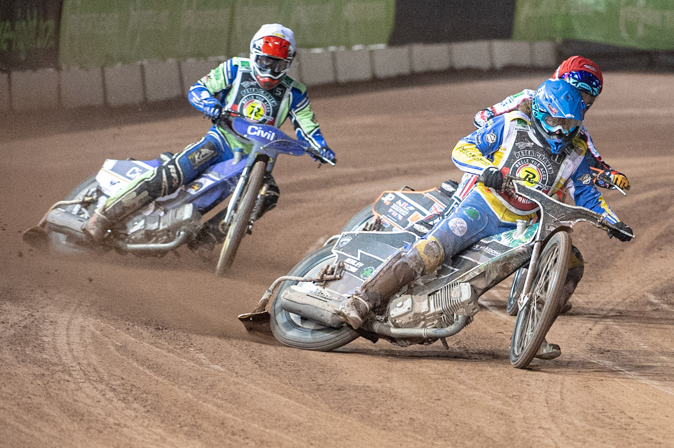 Photo: Ian CharlesRichard Lawson (Blue) leads Richie Worrall (White) and Jordan Palin (Red)Peter Craven Memorial Trophy, National Speedway Stadium, Manchester Thursday  22  October  2020