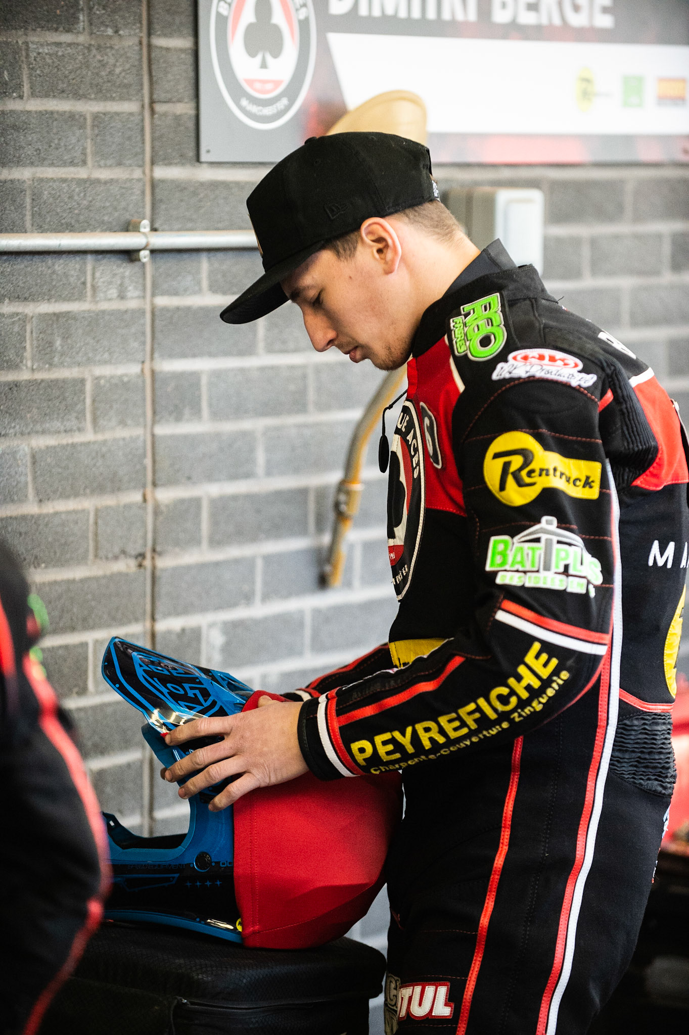 Photo by Ian Charles:

Dimitri Bergé  prepares 

Belle Vue Aces v Wolverhampton Wolves, National Speedway Stadium, Manchester, Monday, 22, April, 2019