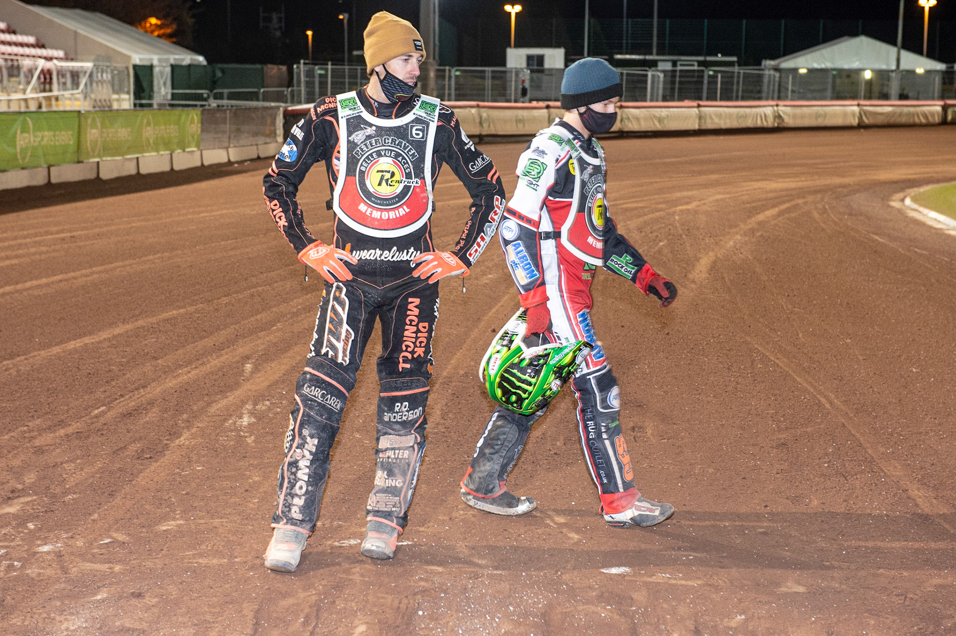 Photo: Ian CharlesSam Masters checks the gate as Dan Bewley walks behind himPeter Craven Memorial Trophy, National Speedway Stadium, Manchester Thursday  22  October  2020