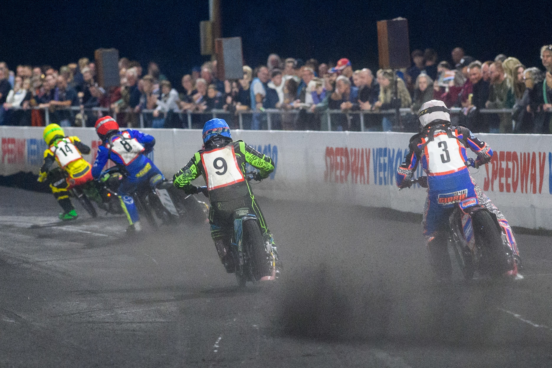 Kevin Glorie of The Netherlands in White chases Jeffrey Sijbesma of The Netherlands in Blue, Artjoms Juhno of Latvia in Red and Damirs Filimonov of Latvia in Yellow during the Golden JOPA Helmet at Sportpark Veenoord, Veenoord, Netherlands on Saturday 21st September 2024. (Photo: Ian Charles | MI News)