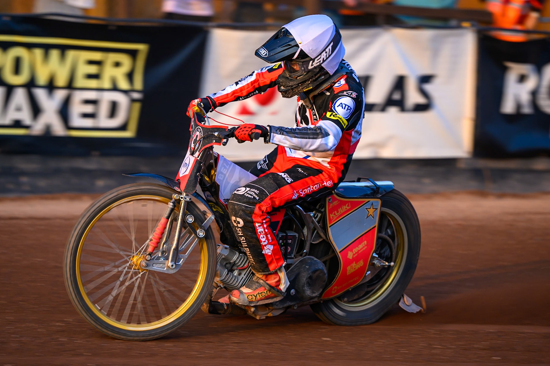 Norick Blodorn of Belle Vue Aces  in action during the Rowe Motor Oil Premiership match between Leicester Lions and Belle Vue Aces at the Hydroscan Arena, Leicester on Thursday 23rd July 2026. (Photo: Ian Charles | MI News)