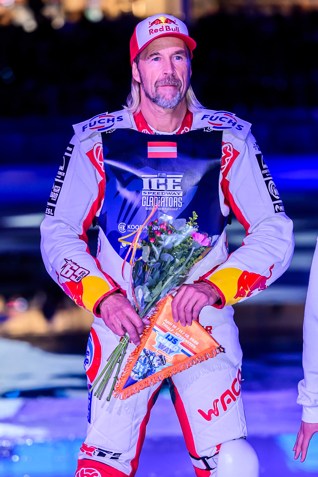 Franz Zorn (100) of Austria during the FIM Ice Speedway Gladiators World Championship Final 3 at Ice Rink Thialf, Heerenveen on Saturday 11th April 2026. (Photo: Ian Charles | MI News)