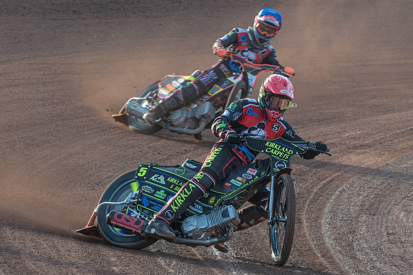 Photo: Ian Charles

Kyle Bickley  (Red) leads Jordan Palin  (Blue)

Belle Vue Colts v Plymouth Gladiators National League, Belle Vue National Speedway Stadium, Manchester, Thursday 23  May  2019