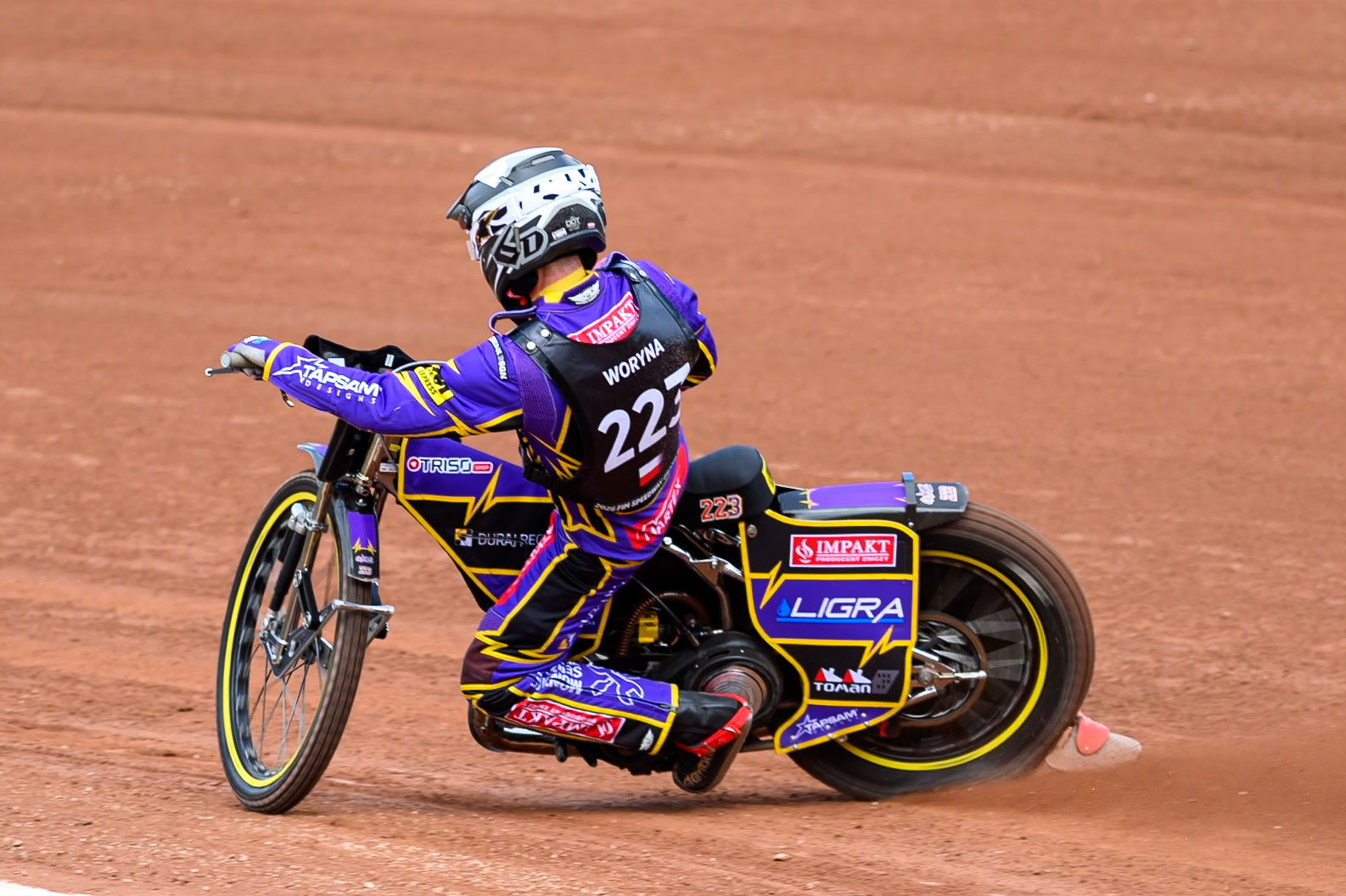 Kacper Woryna (223) of Poland during practice for the ATPI  FIM Speedway GP of Manchester at the National Speedway Stadium, Manchester on Friday 5th June 2026. (Photo: Ian Charles | MI News)