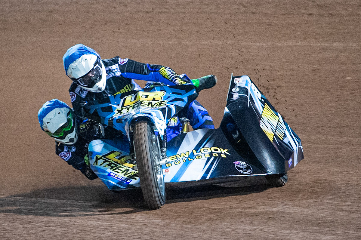MANCHESTER, ENGLAND Matthew Tyrrell & Liam Brown (69) in action during the  ACU Sidecar Speedway Manchester Masters,  Belle Vue National Speedway Stadium, Manchester Saturday 12 October 2019 (Credit: Ian Charles | MI News)