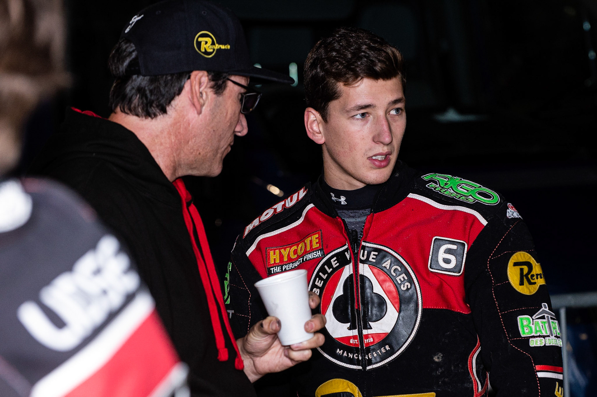 Photo by Ian Charles:

Mark Lemon (left) with Dimitri Bergé 

Peterborough Panthers v Belle Vue Aces, British Speedway Premiership, Thursday, 5, September, 2019