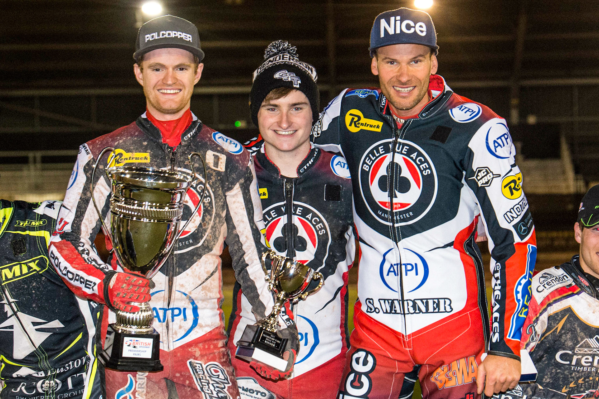 Belle Vue Aces - Winners (l - r) Brady Kurtz Tom Brennan, Matej Zagar  during the Grant Henderson Pairs at the National Speedway Stadium, Manchester on Thursday 27th October 2022. (Credit: Ian Charles | MI NEWS)