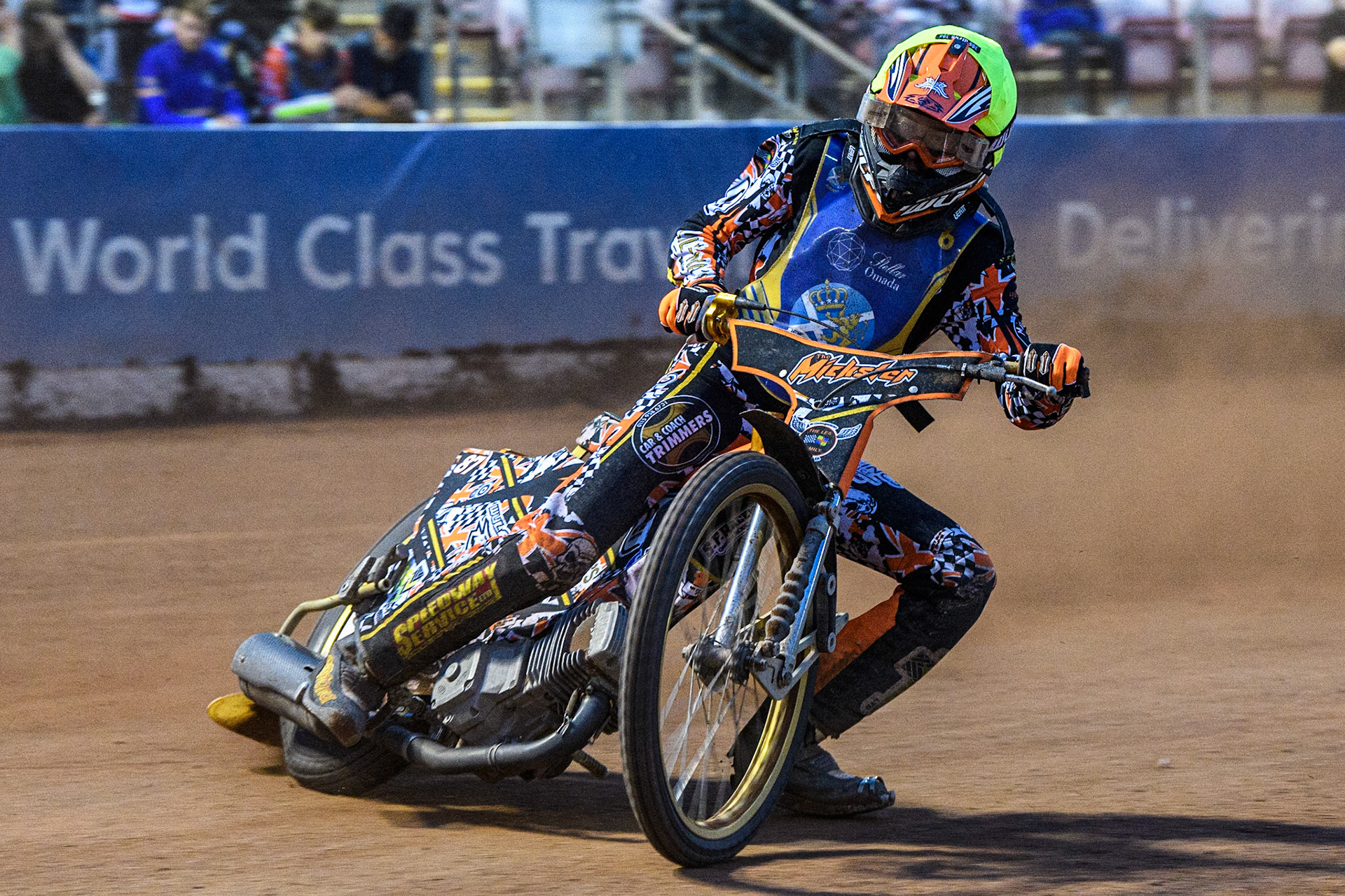 Mickie Simpson in action  for Edinburgh Stellar Monarchs Academy during the National Development League match between Belle Vue Colts and Edinburgh Monarchs Academy at the National Speedway Stadium, Manchester on Friday 21st July 2023. (Photo: Ian Charles | MI News)