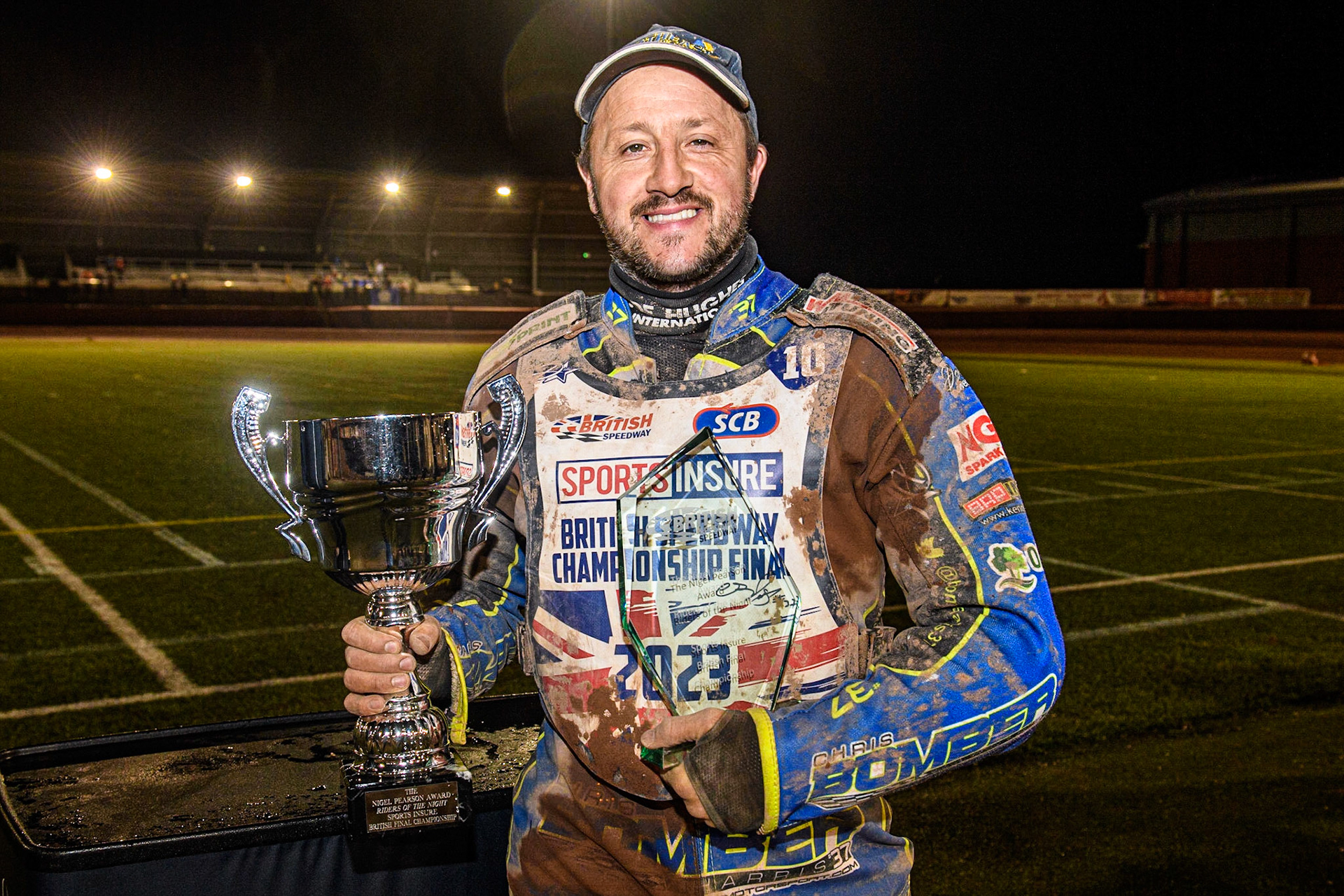 Chris Harris Fans choice as the Nigel Pearson Award for the Fans Most Exciting Rider during the Sports Insure British Speedway Final at the National Speedway Stadium, Manchester on Monday 14th August 2023. (Photo: Ian Charles | MI News)