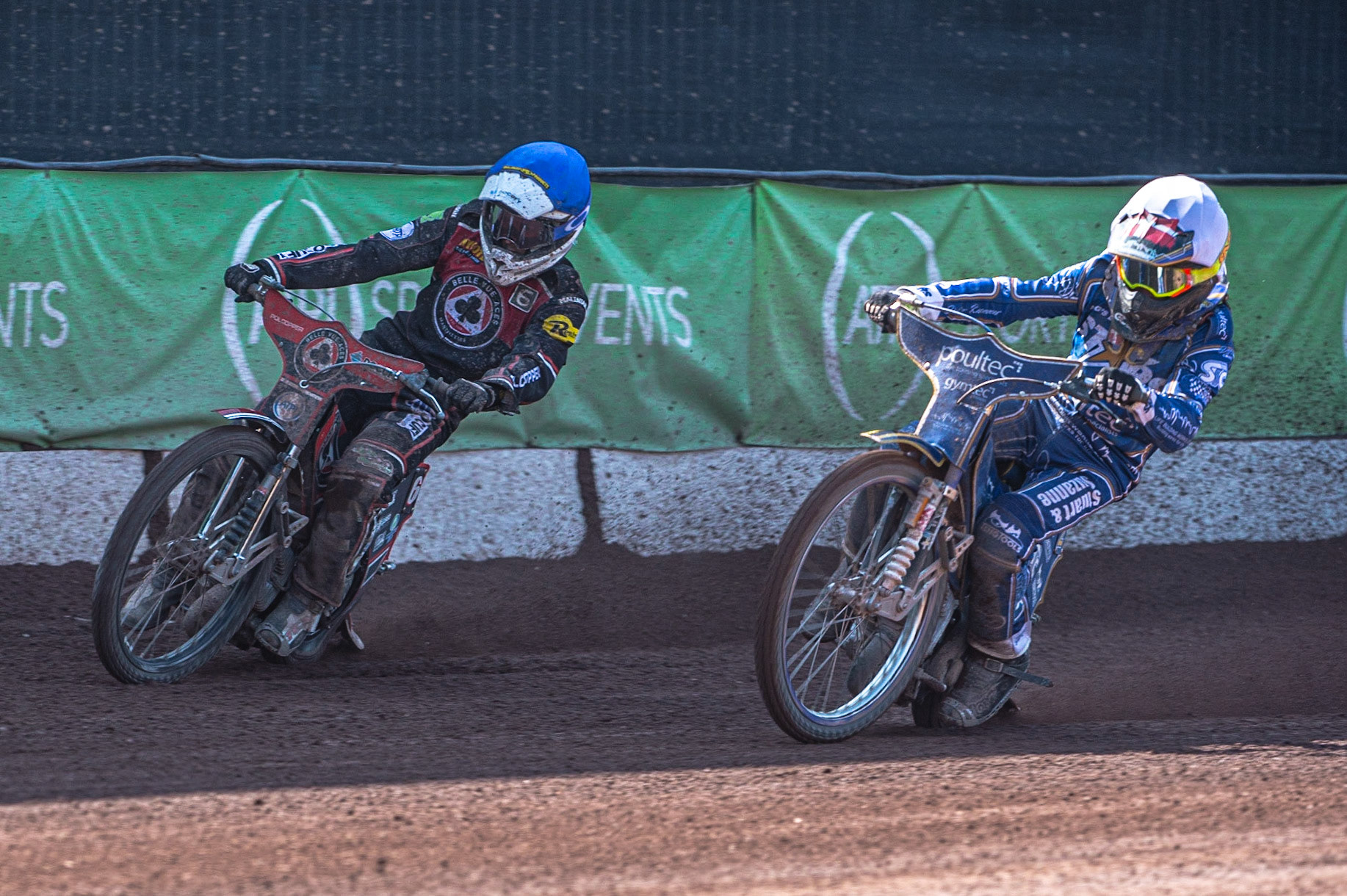 Photo: Ian Charles

Jaimon Lidsey  (Blue) leads Michael Palm Toft (White)

Belle Vue Aces v Kings Lynn Stars, British Speedway Premiership, Belle Vue National Speedway Stadium, Manchester, Monday 26  August  2019
