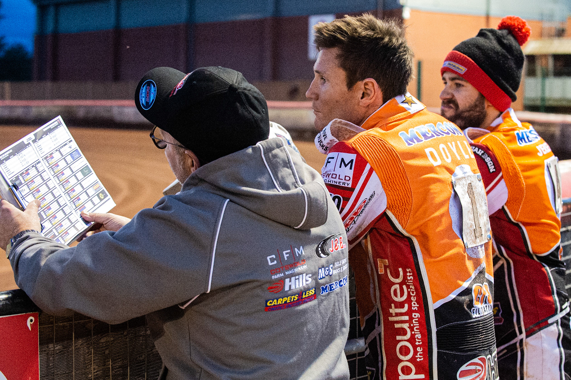 Photo by Ian Charles

(l-r) Alun Rossiter , Jason Doyle  and Rasmus Jensen  check the programme


Belle Vue Aces v Swindon Robins, British Speedway Premiership, Belle Vue National Speedway Stadium, Manchester, Monday 12  August  2019