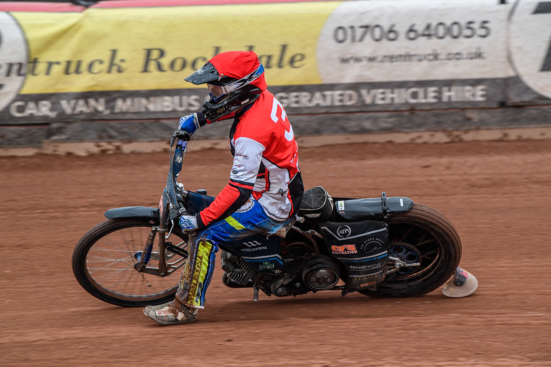 Belle Vue Colts' Jack Kingston  pulls up with machine trouble during the WSRA National Development League match between Belle Vue Colts and Leicester Lion Cubs at the National Speedway Stadium, Manchester on Friday 18th April 2025. (Photo: Ian Charles | MI News)