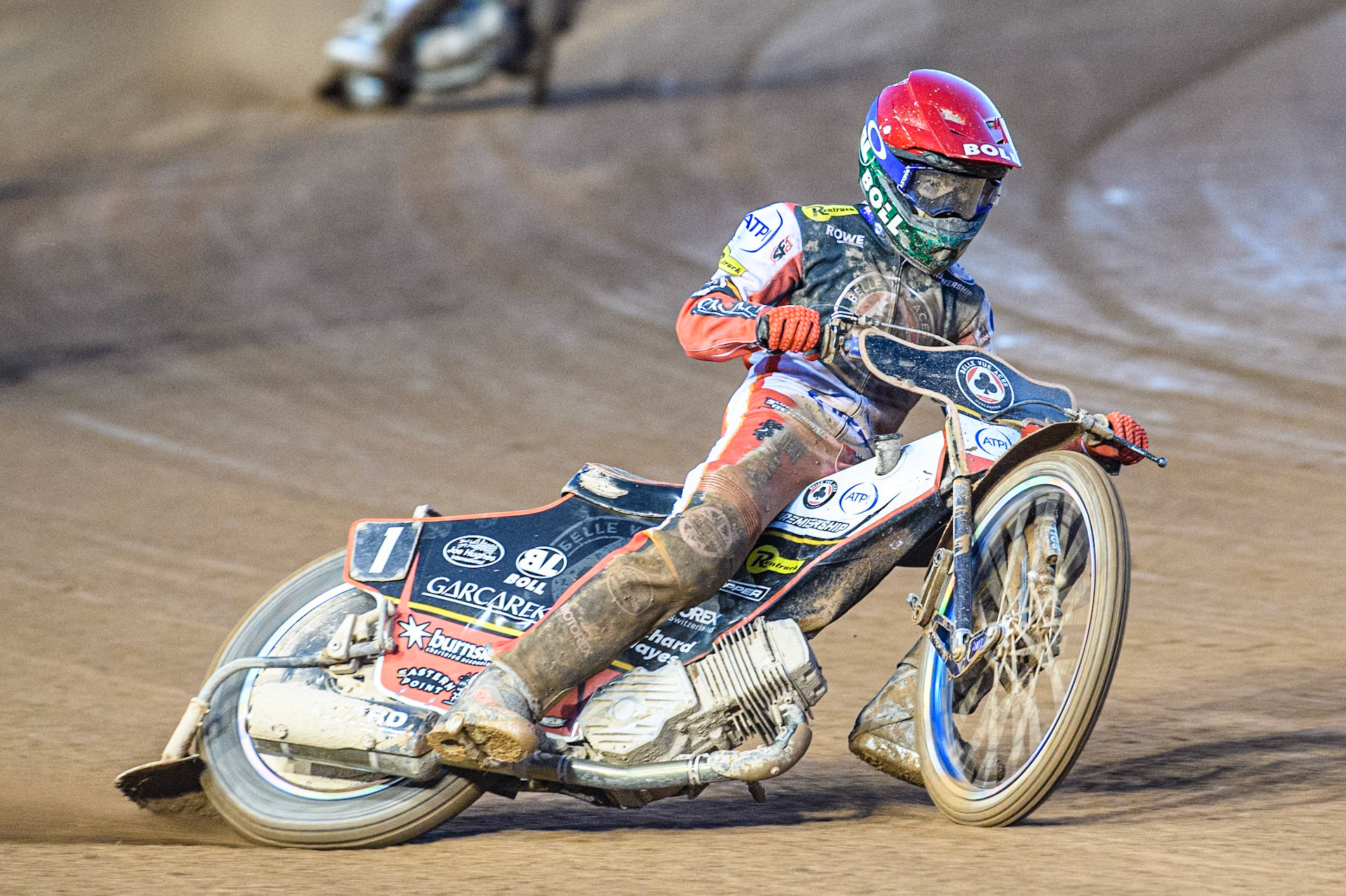 Brady Kurtz of Belle Vue Aces in action during the Rowe Motor Oil Premiership match between Belle Vue Aces and King's Lynn Stars at the National Speedway Stadium, Manchester on Monday 5th April 2025. (Photo: Ian Charles | MI News)