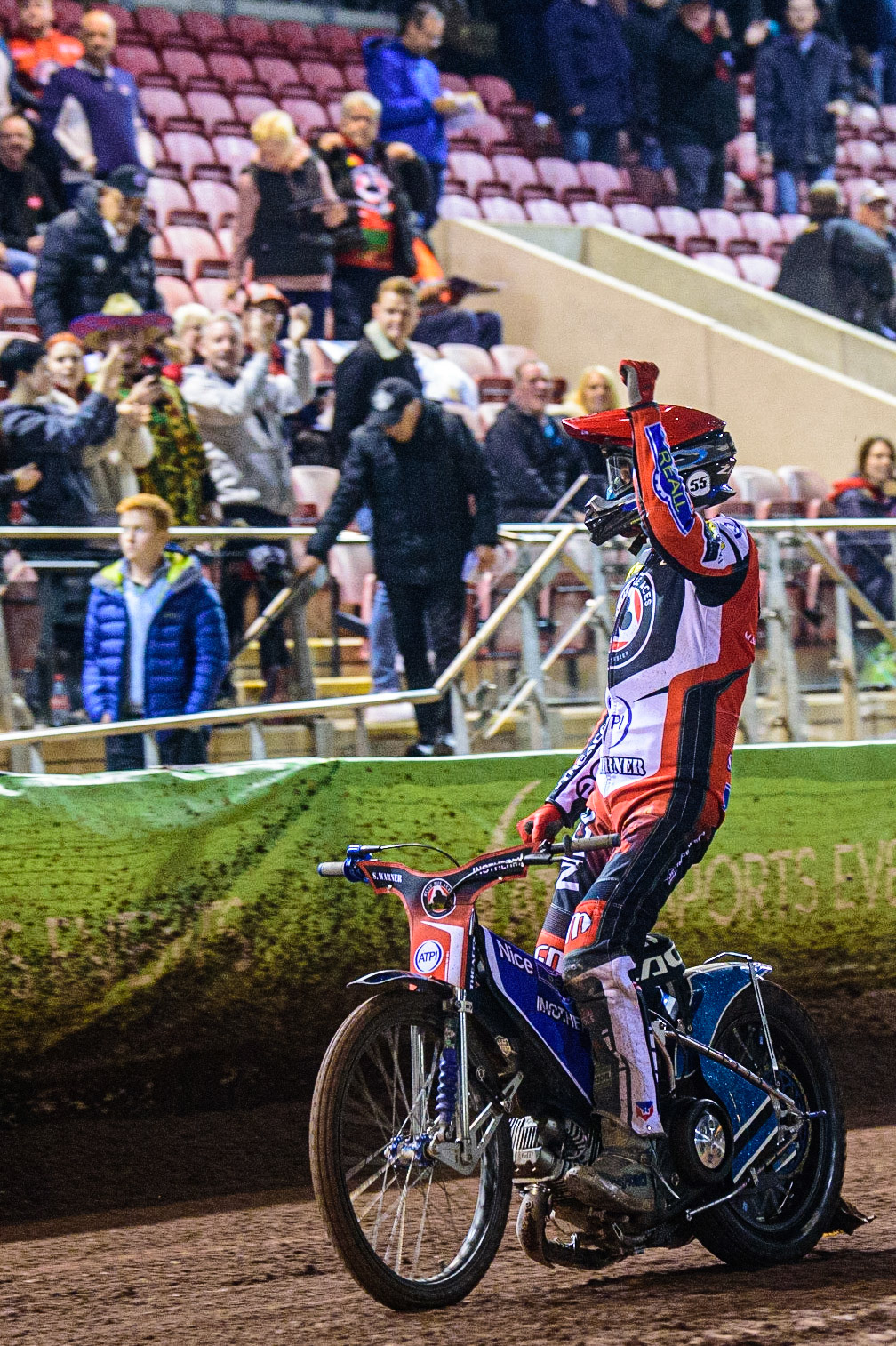 Matej Zagar  waves to the crowd after the Aces victory during the SGB Premiership Semi Final 2nd Leg between Belle Vue Aces and Ipswich Witches at the National Speedway Stadium, Manchester on Monday 3rd October 2022. (Credit: Ian Charles | MI News)