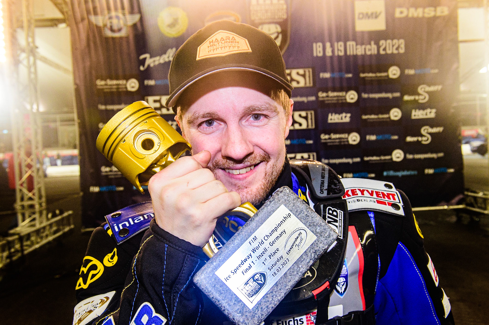 Martin Haarahiltinen winner of Final 1 during the Ice Speedway Gladiators World Championship Final 1 at Max-Aicher-Arena, Inzell, Germany on Saturday 18th March 2023. (Photo: Ian Charles | MI News)