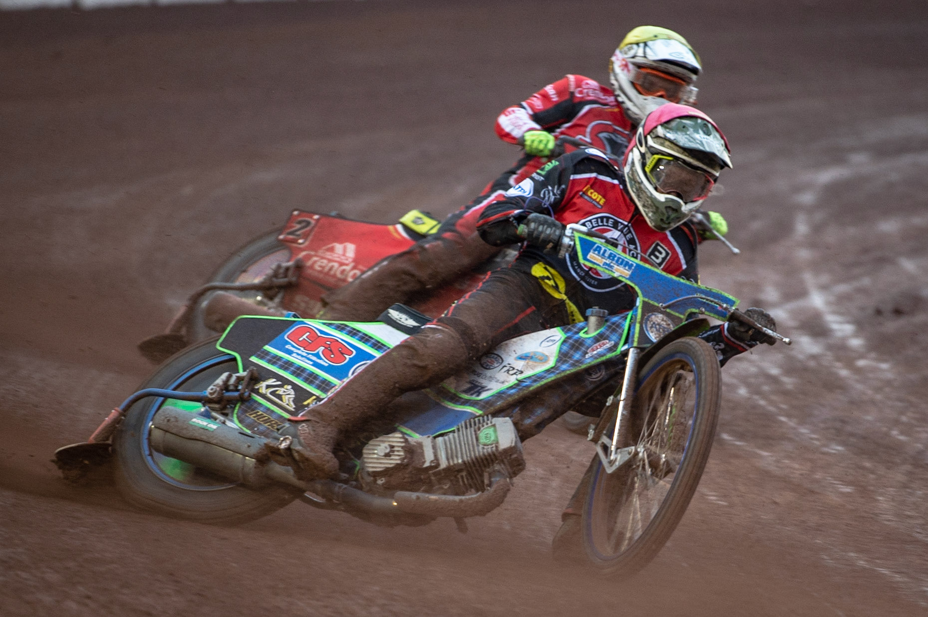 Photo by Ian Charles:

Belle Vue  Aces  Dan Bewley  (Red) leads Lasse Bjerre  (Yellow)

Belle Vue Aces v Peterborough Panthers, British Speedway Premiership, National Speedway Stadium, Manchester, Monday, 29, April, 2019