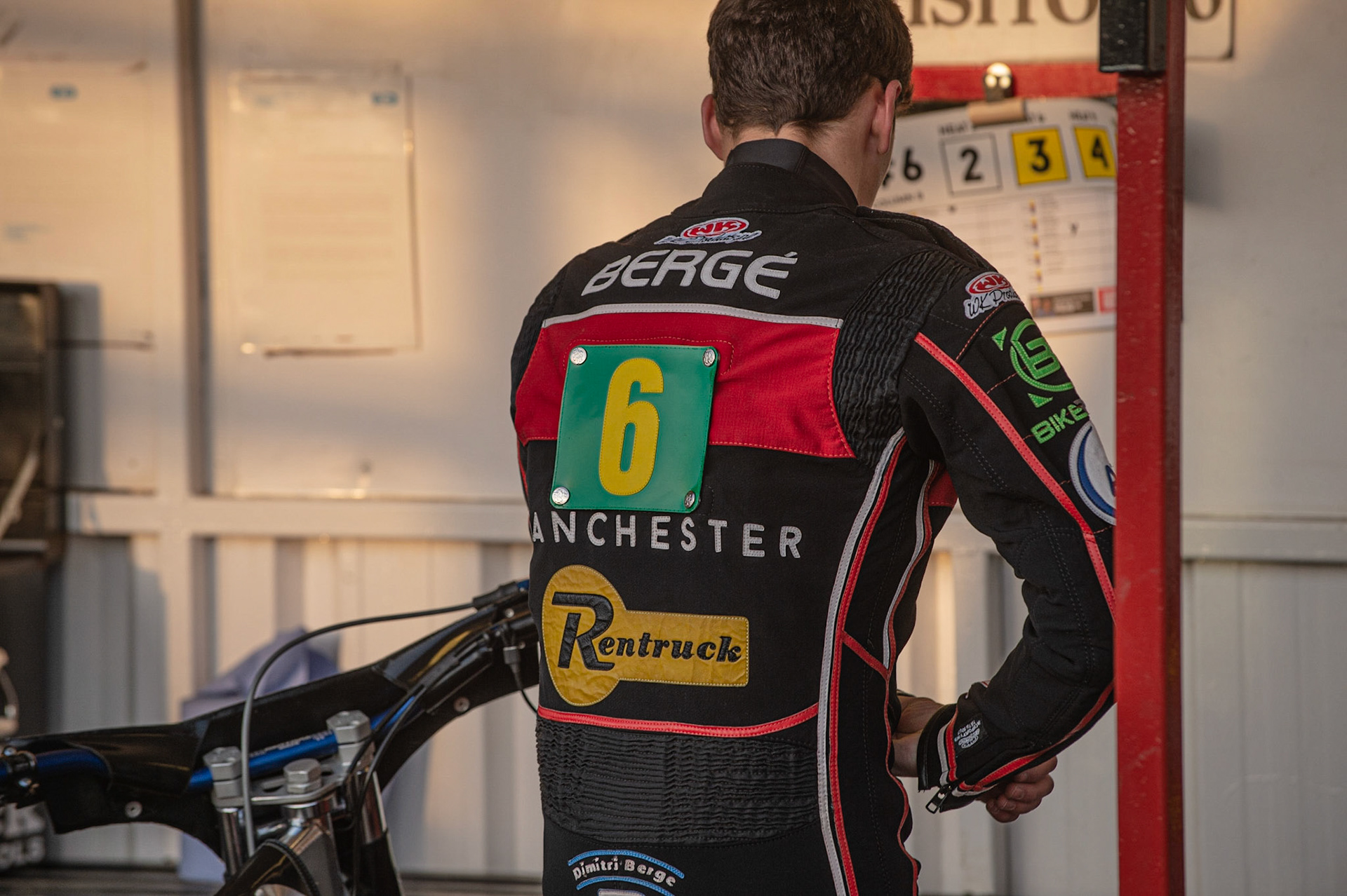 Photo by Ian Charles:

Dimitri Bergé  - when you realise that you’ve forgotten your number 6, and have to borrow on in the wrong colours

Peterborough Panthers v Belle Vue Aces, British Speedway Premiership, Thursday, 5, September, 2019
