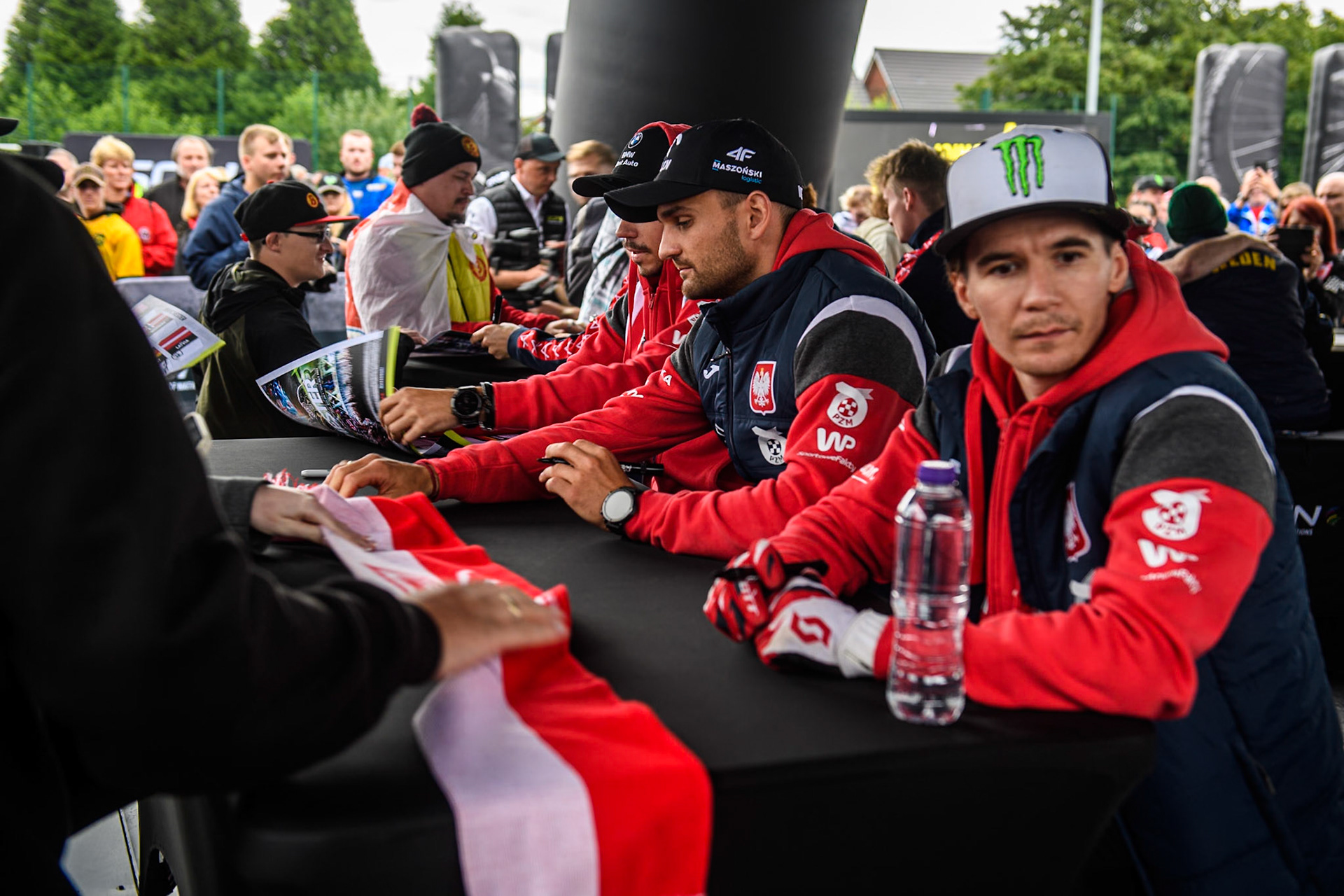 Riders in the autograph session during the Monster Energy FIM Speedway of Nation Final at the National Speedway Stadium, Manchester on Saturday 13th July 2024. (Photo: Ian Charles | MI News)