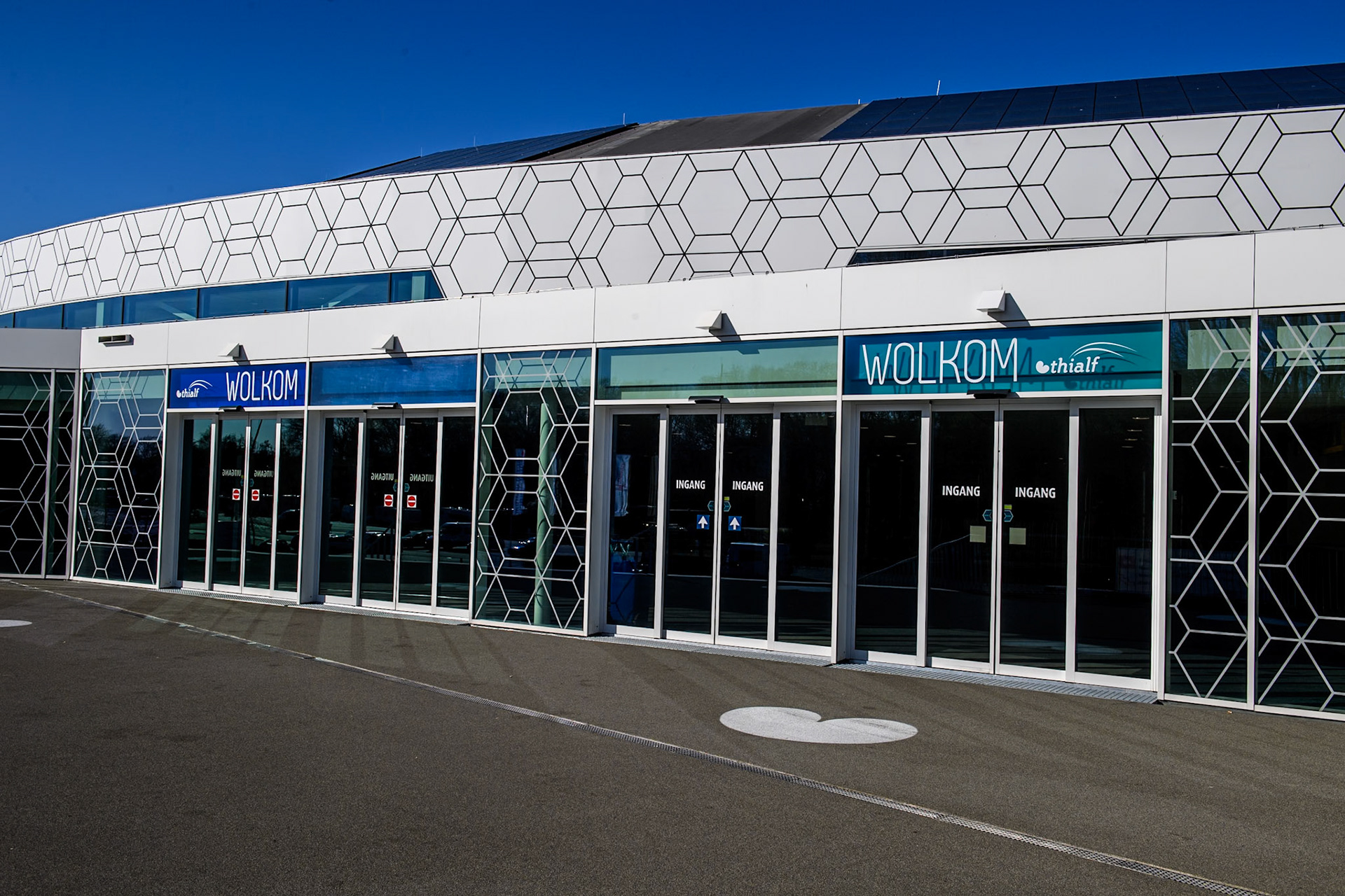 The spectators entrance to the Thialf Stadium during the FIM Ice Speedway Gladiators World Championship, Final 4 at the Ice Stadium, Thialf, Heerenveen on Sunday 6th April 2025. (Photo: Ian Charles | MI News)