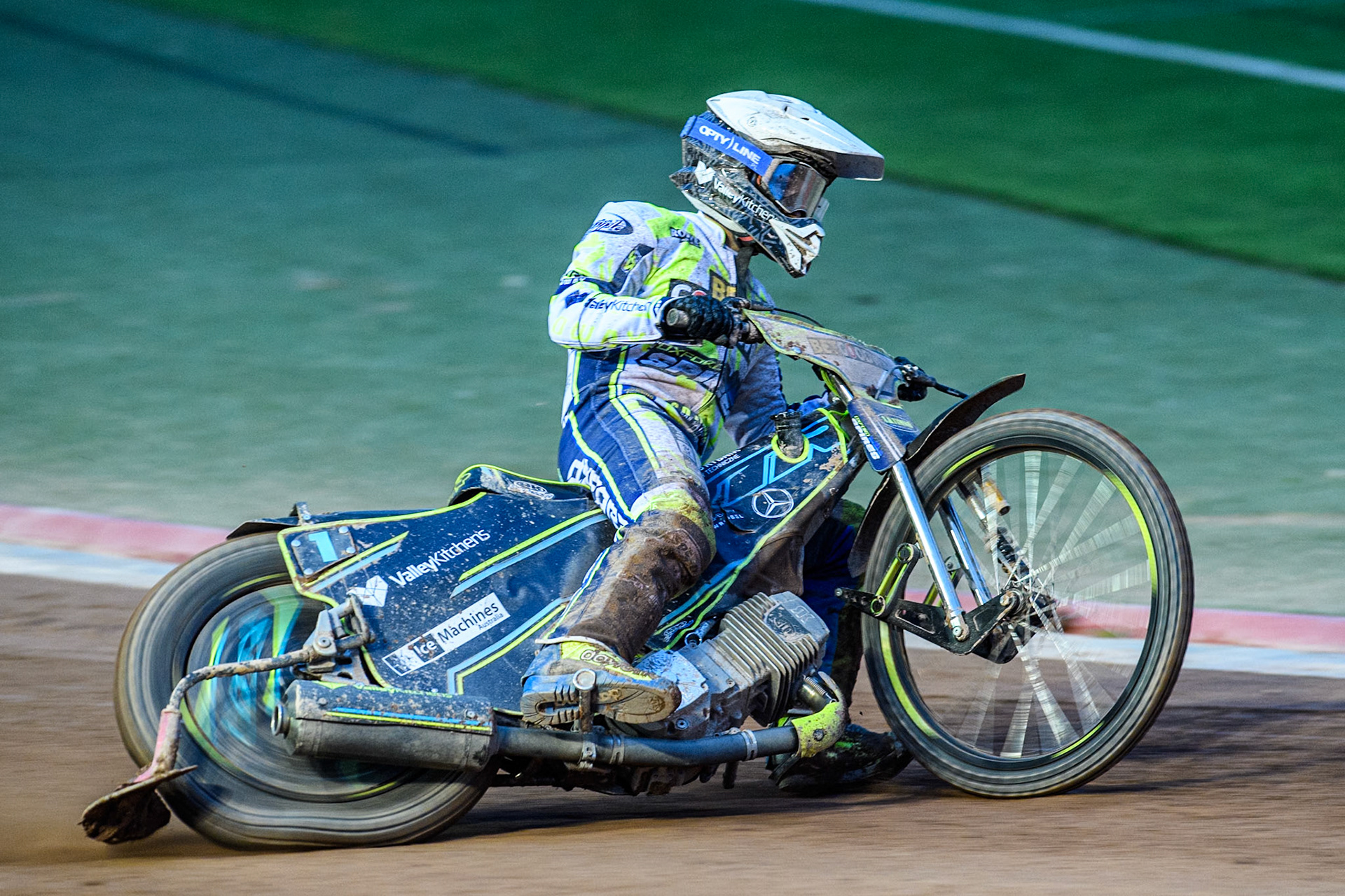 Oxford Spires' Rohan Tungate in action during the Rowe Motor Oil Premiership match between Belle Vue Aces and Oxford Spires at the National Speedway Stadium, Manchester on Monday 14th April 2025. (Photo: Ian Charles | MI News)