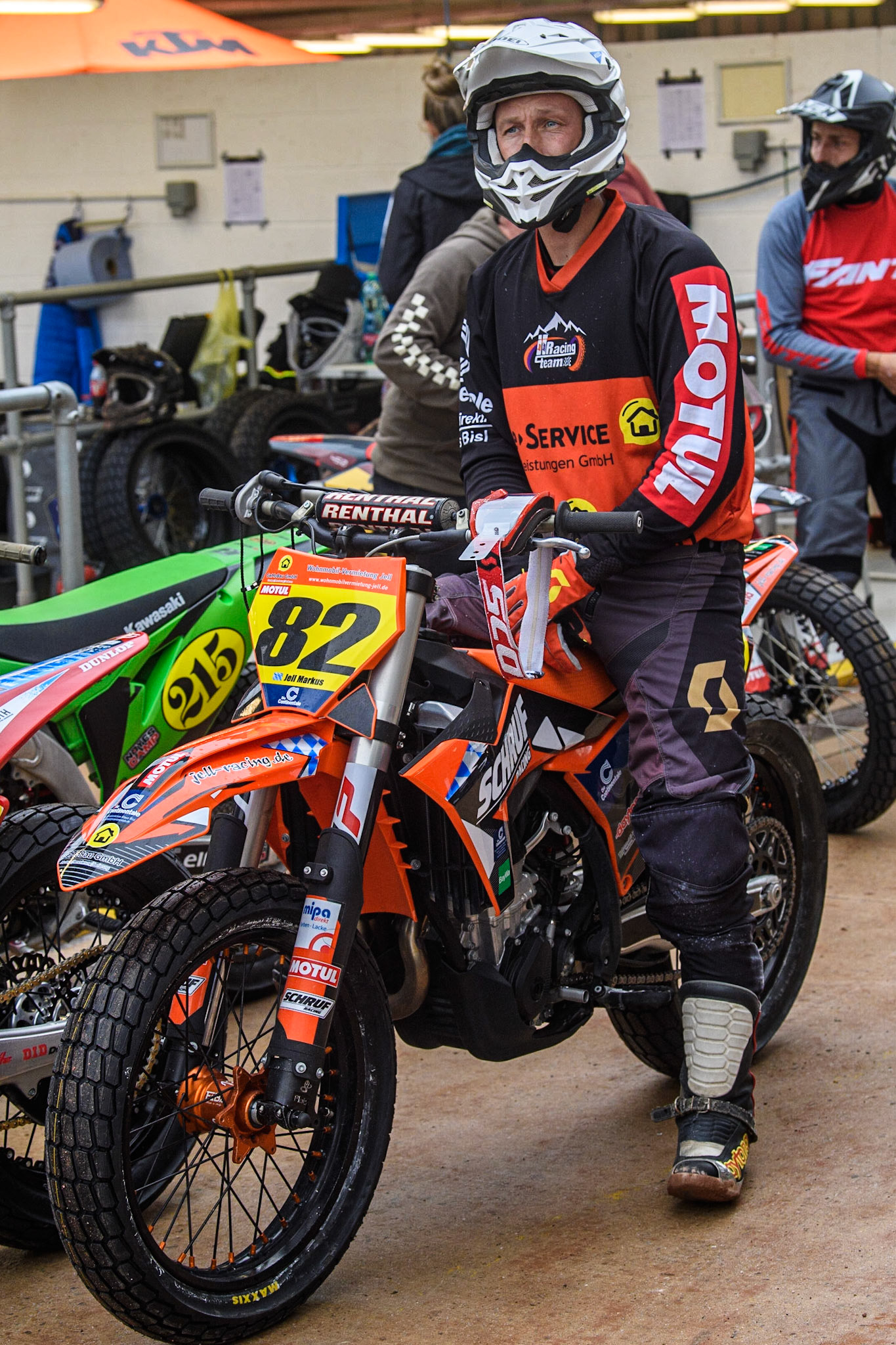 Markus Jell (82) from Germany waits to practice during the FIM World Flat Track Championship Round 1 at the National Speedway Stadium, Manchester on Saturday 5th August 2023. (Photo: Ian Charles | MI News)