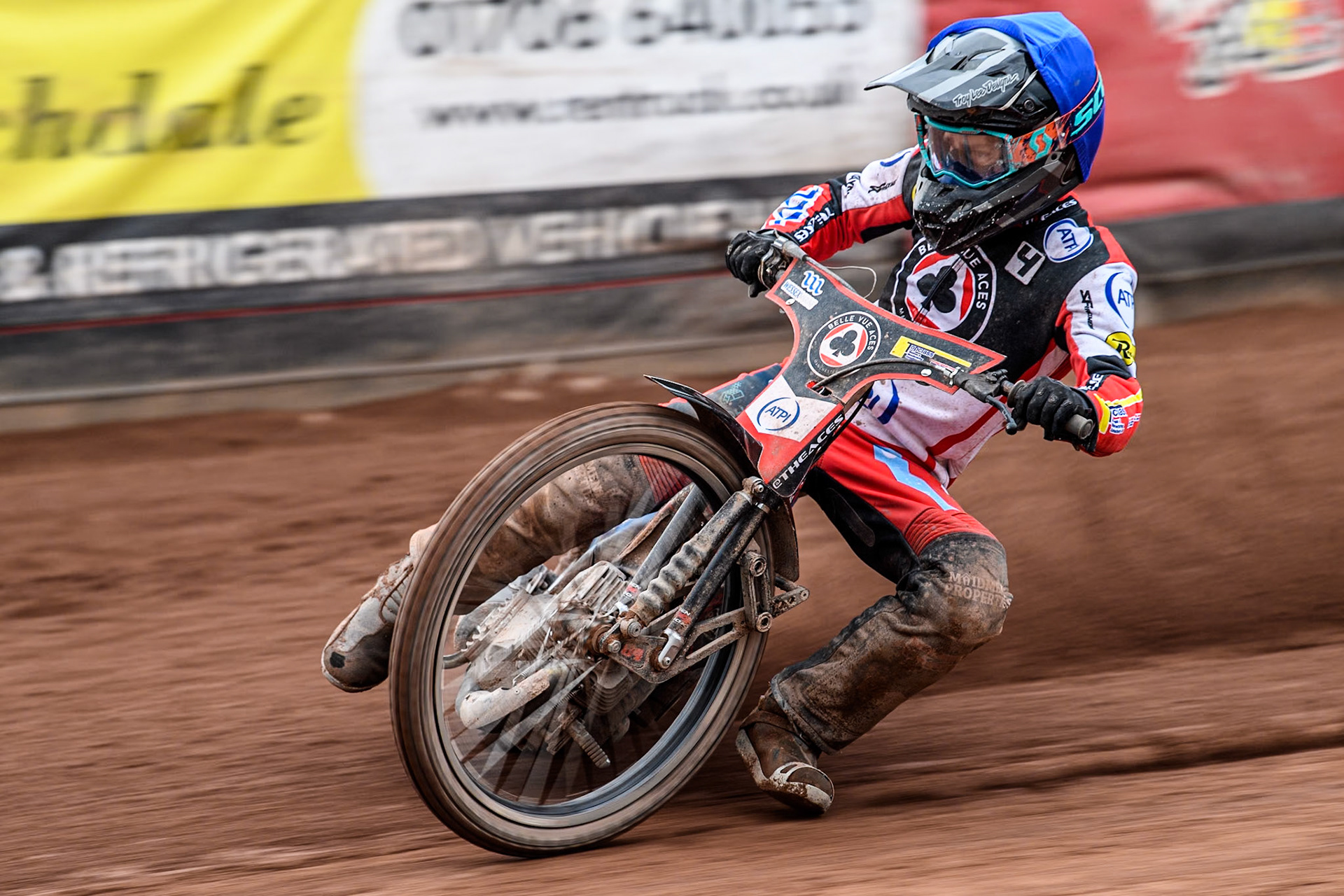 Belle Vue Aces' Ben Cook  in action during the Rowe Motor Oil Premiership match between Belle Vue Aces and Birmingham Brummies at the National Speedway Stadium, Manchester on Monday 6th May 2024. (Photo: Ian Charles | MI News)