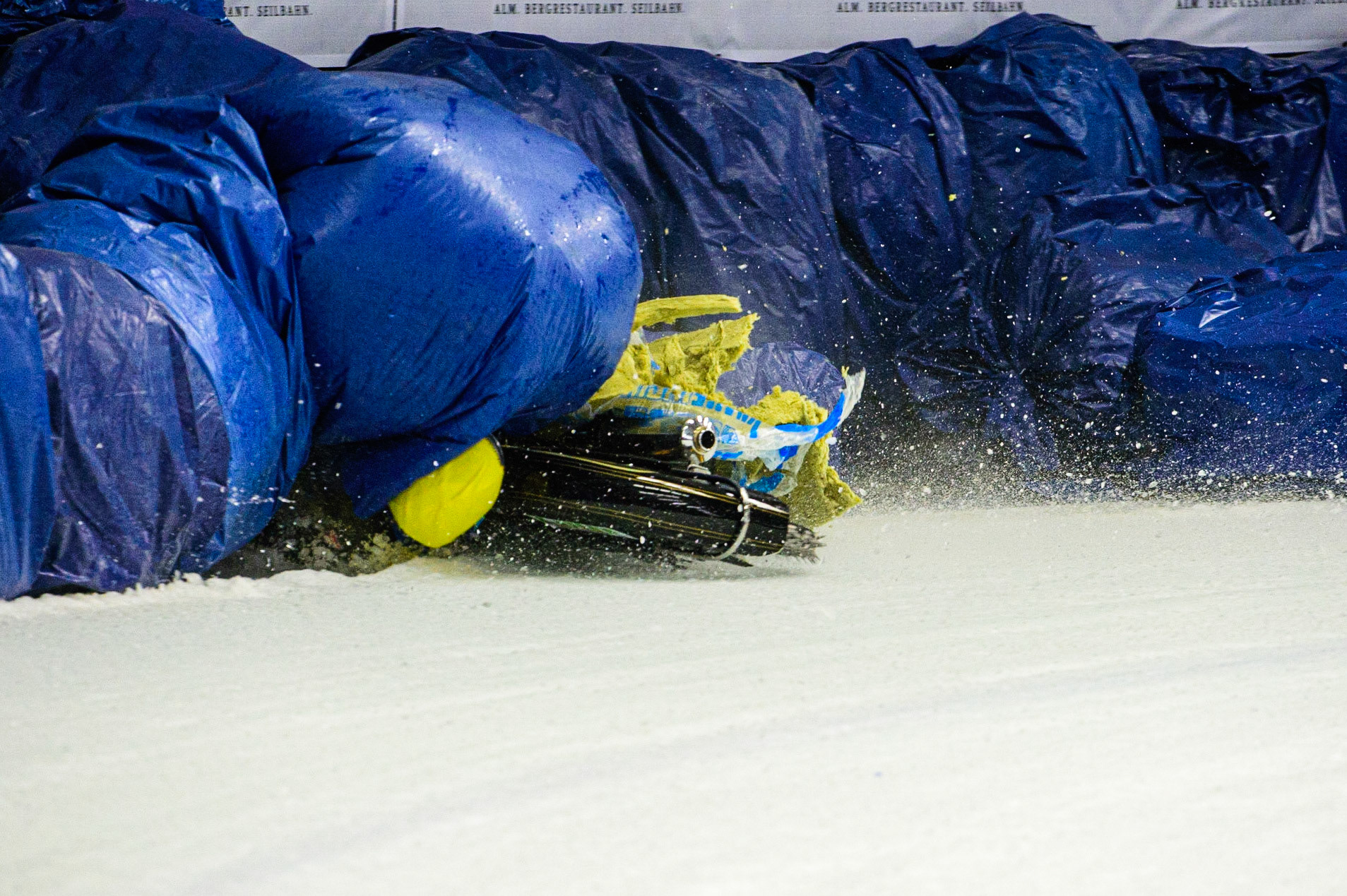 Per-Olof Serenius hits the bales during the Race of Legends at the Max-Aicher-Arena, Inzell on Friday 17th March 2023. (Photo: Ian Charles | MI News)