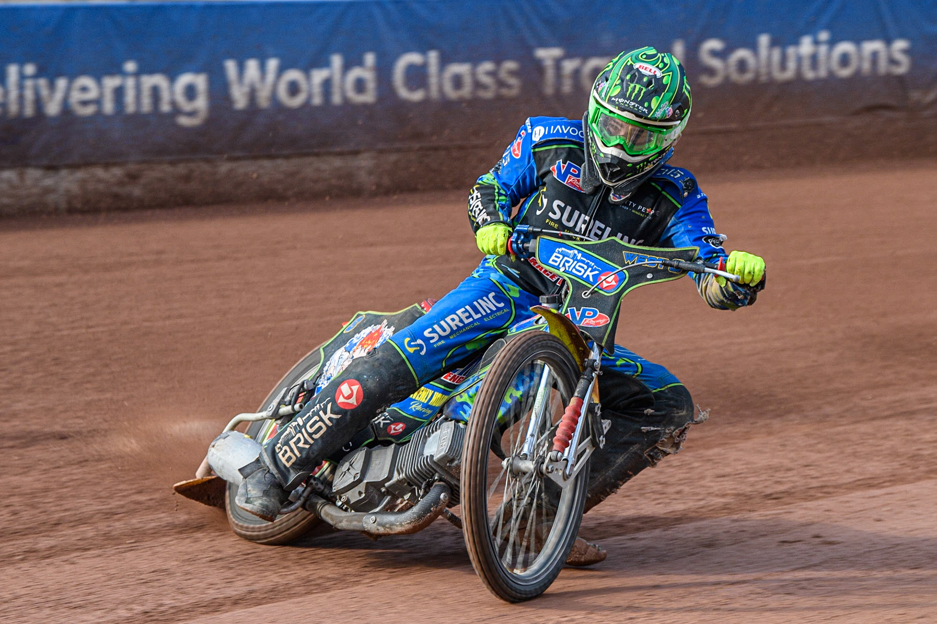 Alan West, and Australia Junior rider based in Germany does a few demonstration laps around the National Speedway Stadium during the British Youth Speedway Championships at the National Speedway Stadium, Manchester on Friday 21st July 2023. (Photo: Ian Charles | MI News)