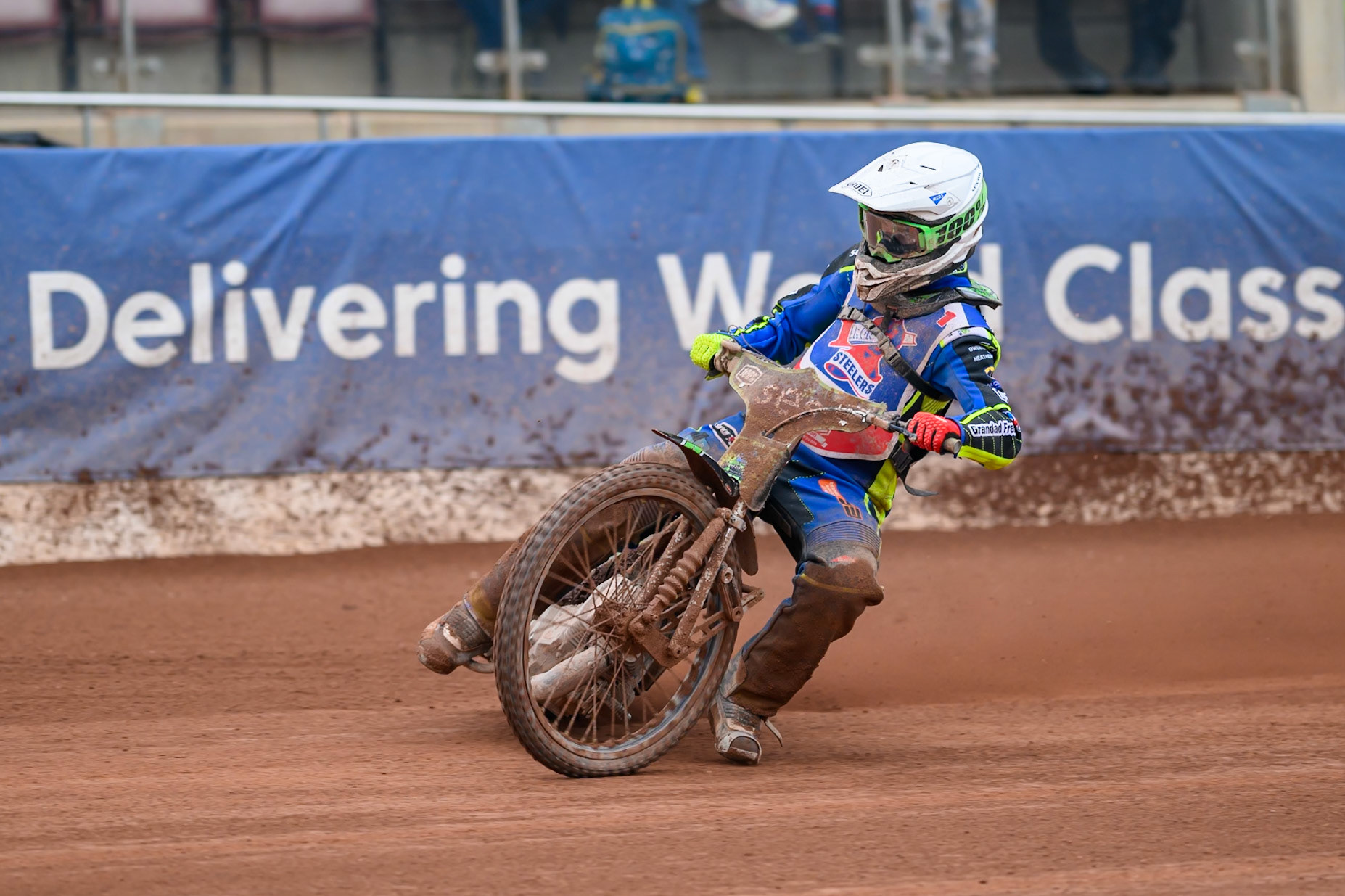 Steelers' Luke Harrison in action during the WSRA National Development League match between Belle Vue Colts and Sheffield/Scunthorpe Steelers at the National Speedway Stadium, Manchester on Sunday 12th October 2025. (Photo: Ian Charles | MI News)