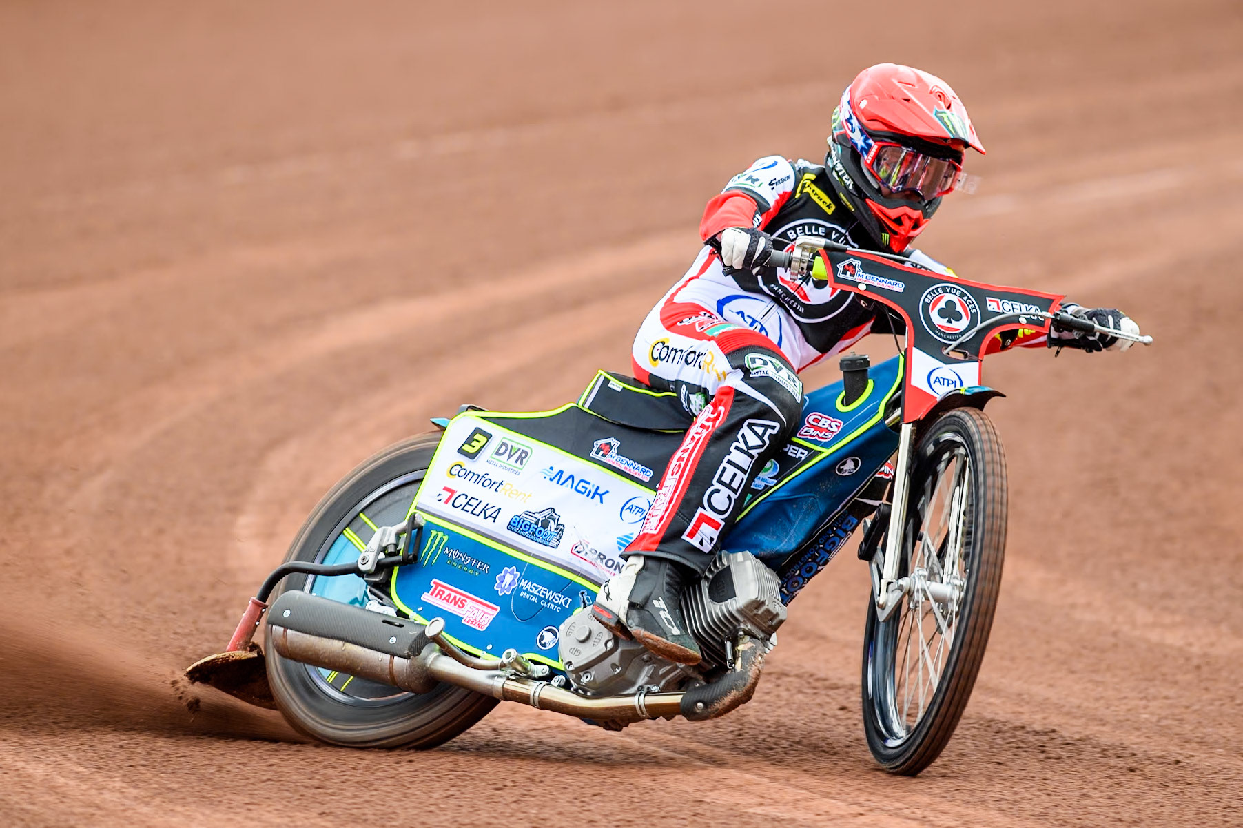 Belle Vue Aces' rider Jaimon Lidsey in action during the Belle Vue Aces Media Day at the National Speedway Stadium, Manchester on Monday 11th March 2024. (Photo: Ian Charles | MI News)