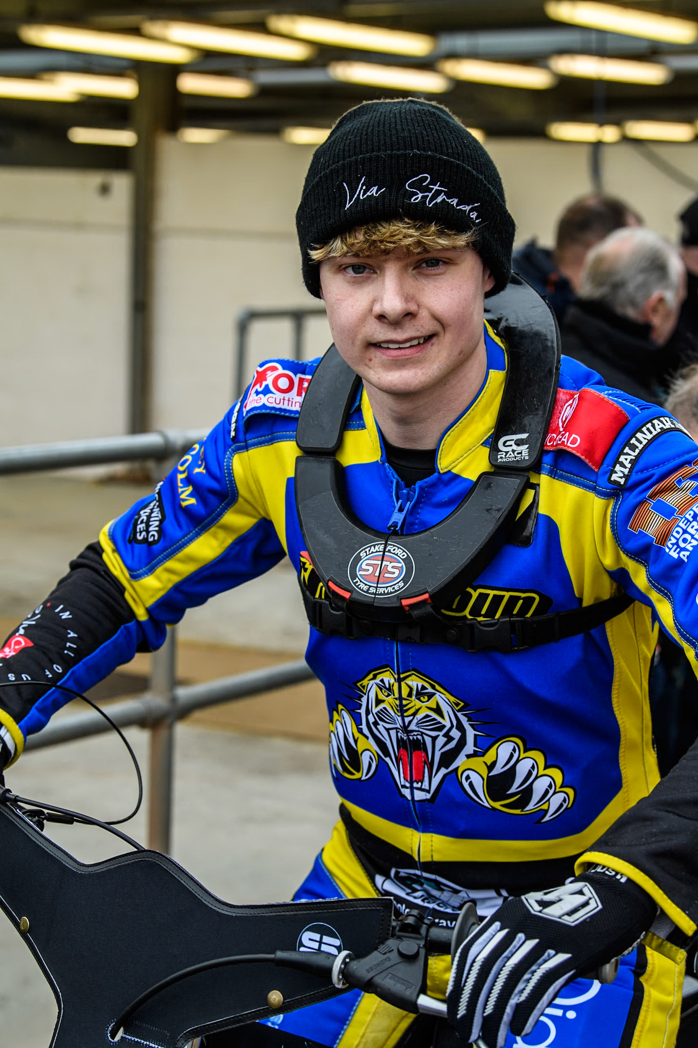 Sheffield Tigers' Dan Gilkes during the Rowe Motor Oil Premiership KO Cup Quarter Final 1st Leg between Belle Vue Aces and Sheffield Tigers at the National Speedway Stadium, Manchester on Monday 1st April 2024. (Photo: Ian Charles | MI News)